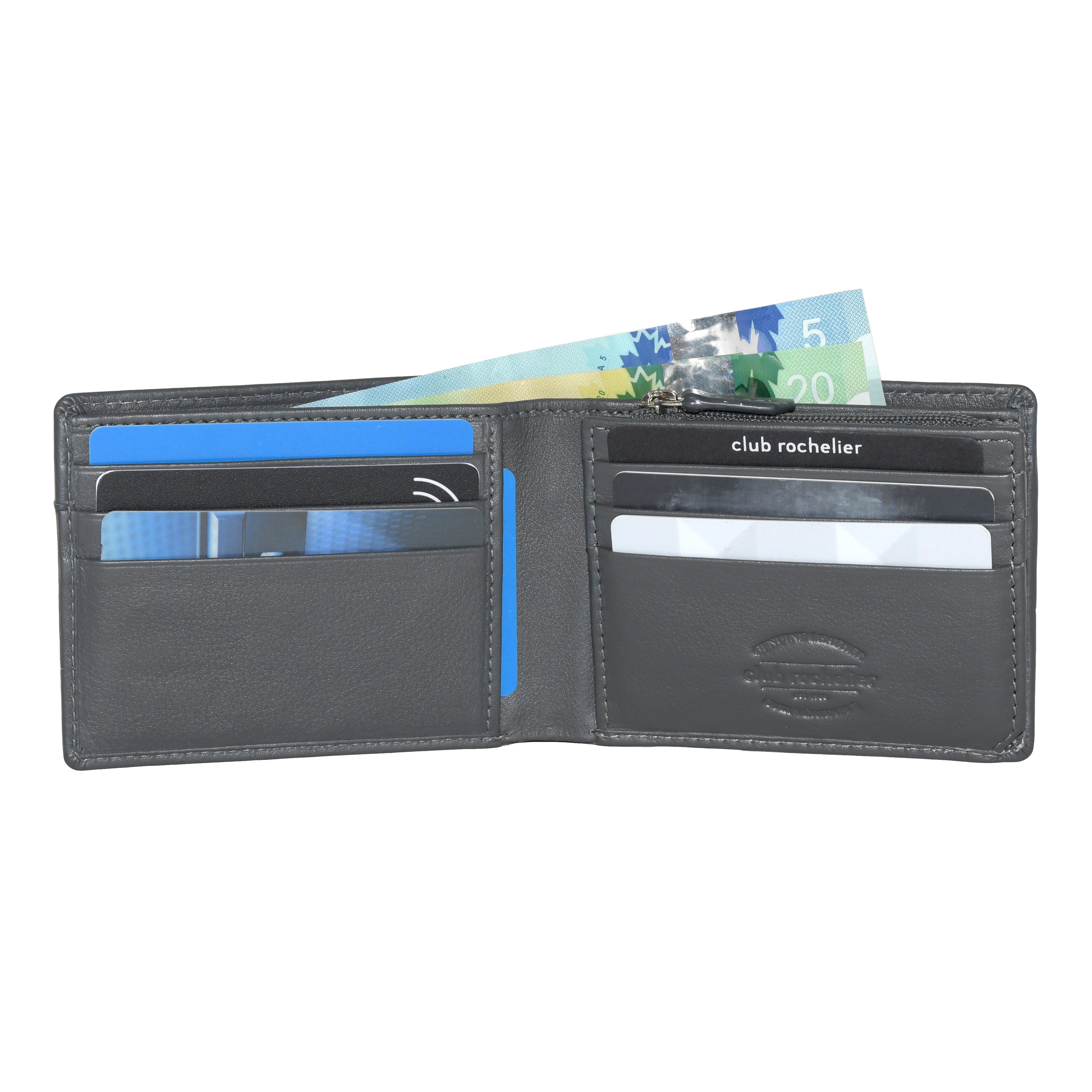 Men's wallet featuring a zippered pocket, multiple card slots, and a sleek design, perfect for everyday use.