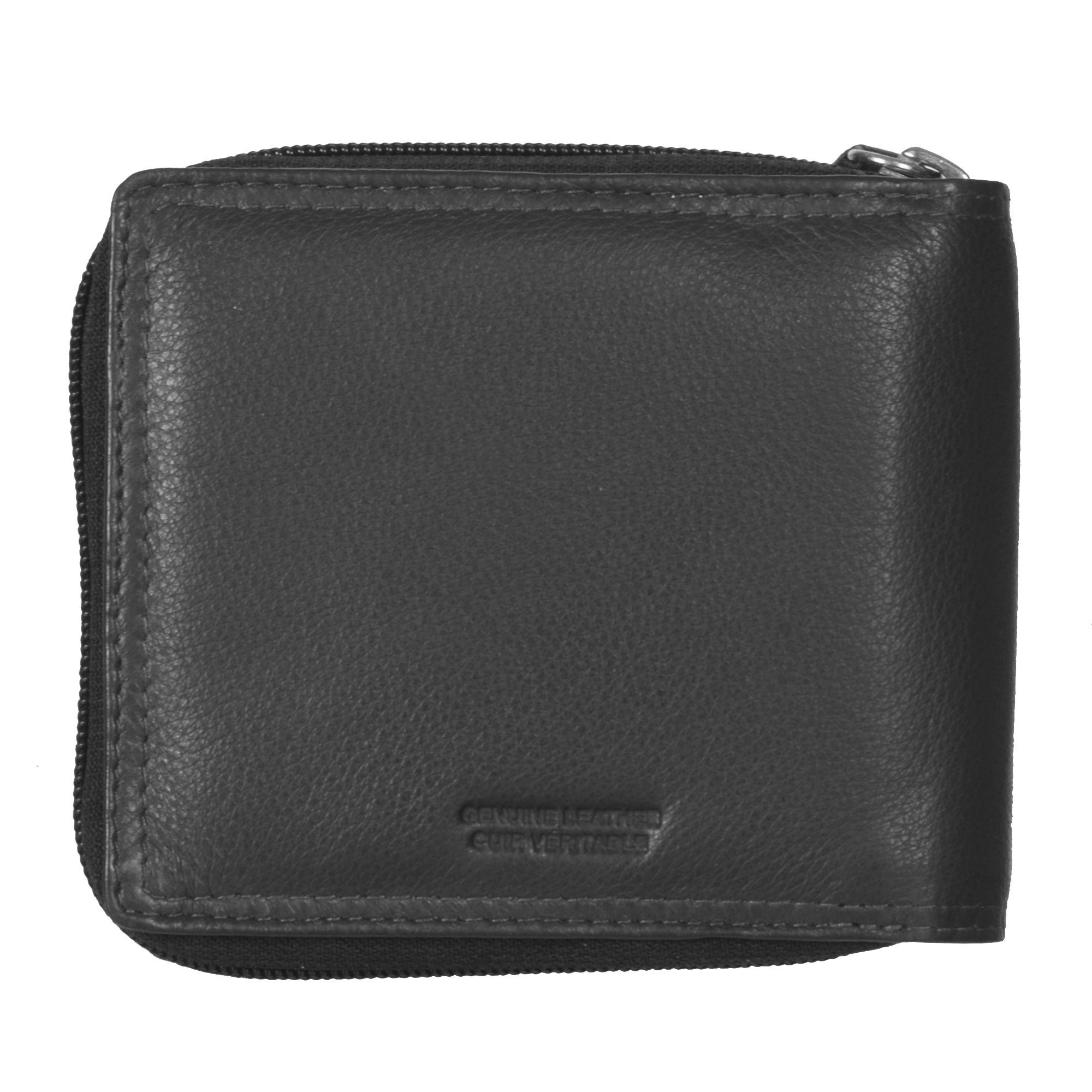 Men's Zip Around Billfold Wallet in handcrafted leather with secure zipper closure and multiple pockets for cards and coins.