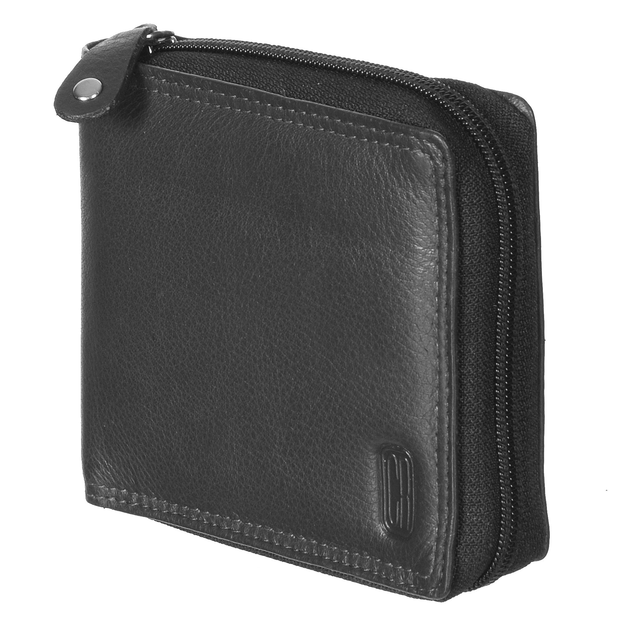 Men's Zip Around Billfold Wallet in handcrafted leather with secure zipper closure and multiple pockets for cards and coins.