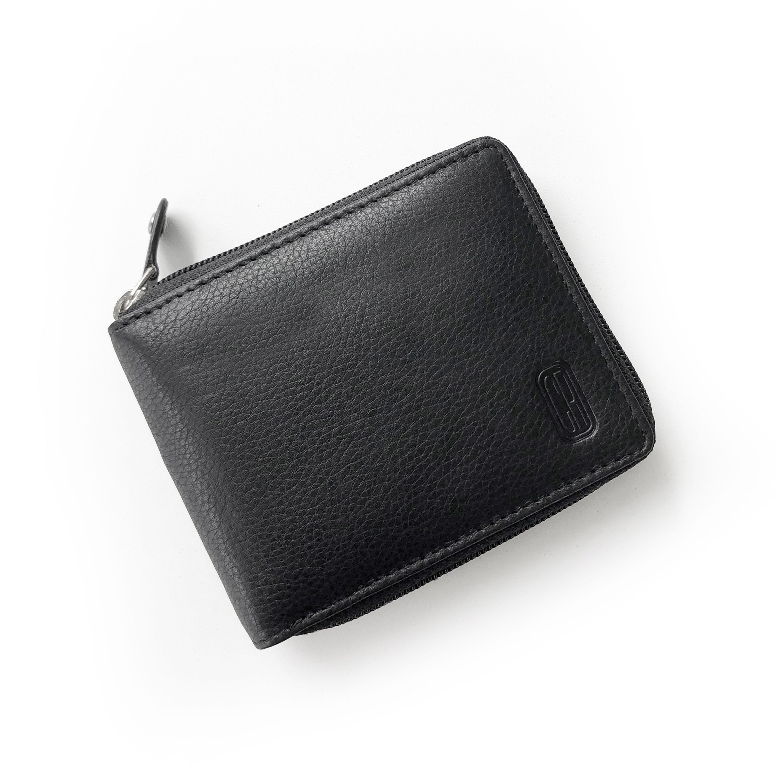 Men's Zip Around Billfold Wallet in handcrafted leather with secure zipper closure and multiple pockets for cards and coins.