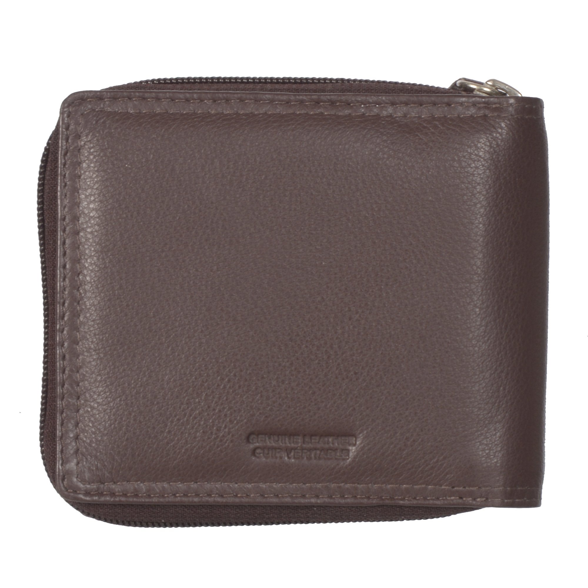 Men's Zip Around Billfold Wallet in handcrafted leather with secure zipper closure and multiple pockets for cards and coins.