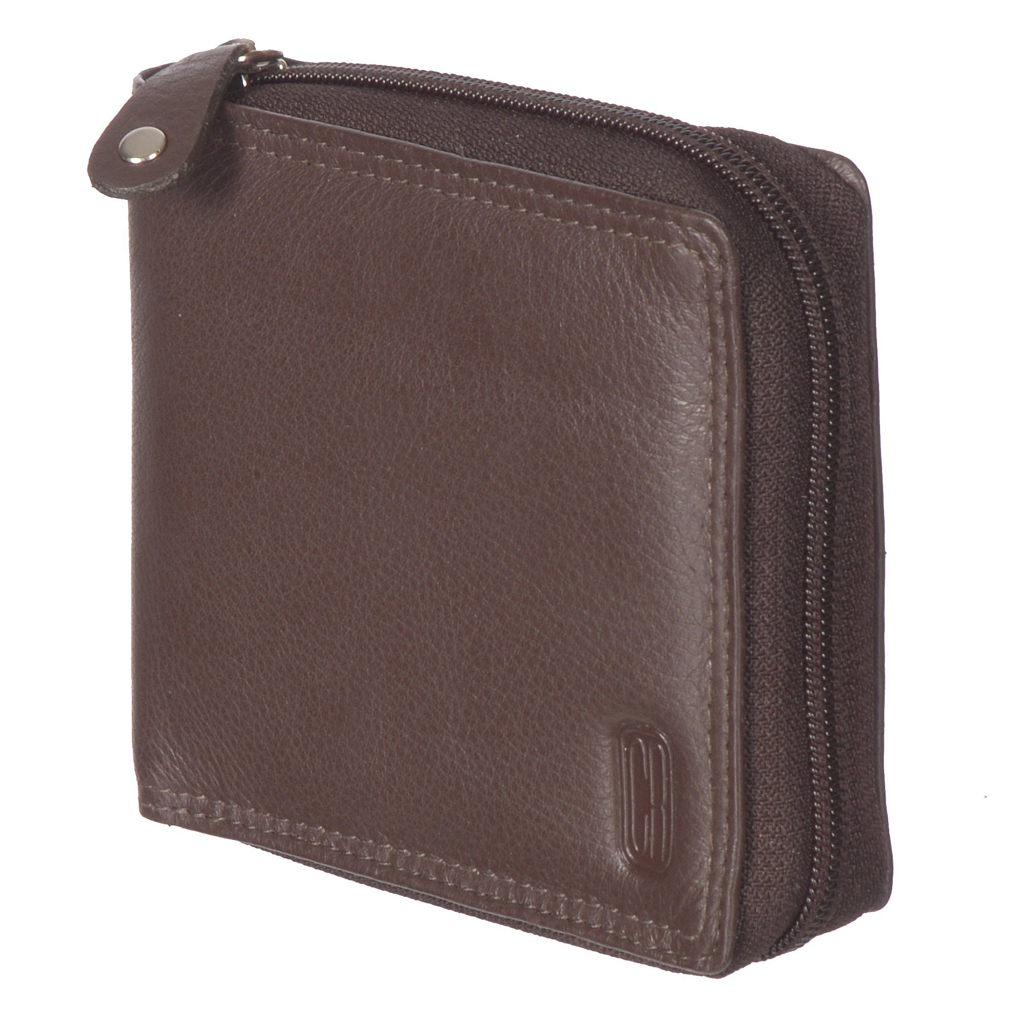 Men's Zip Around Billfold Wallet in handcrafted leather with secure zipper closure and multiple pockets for cards and coins.