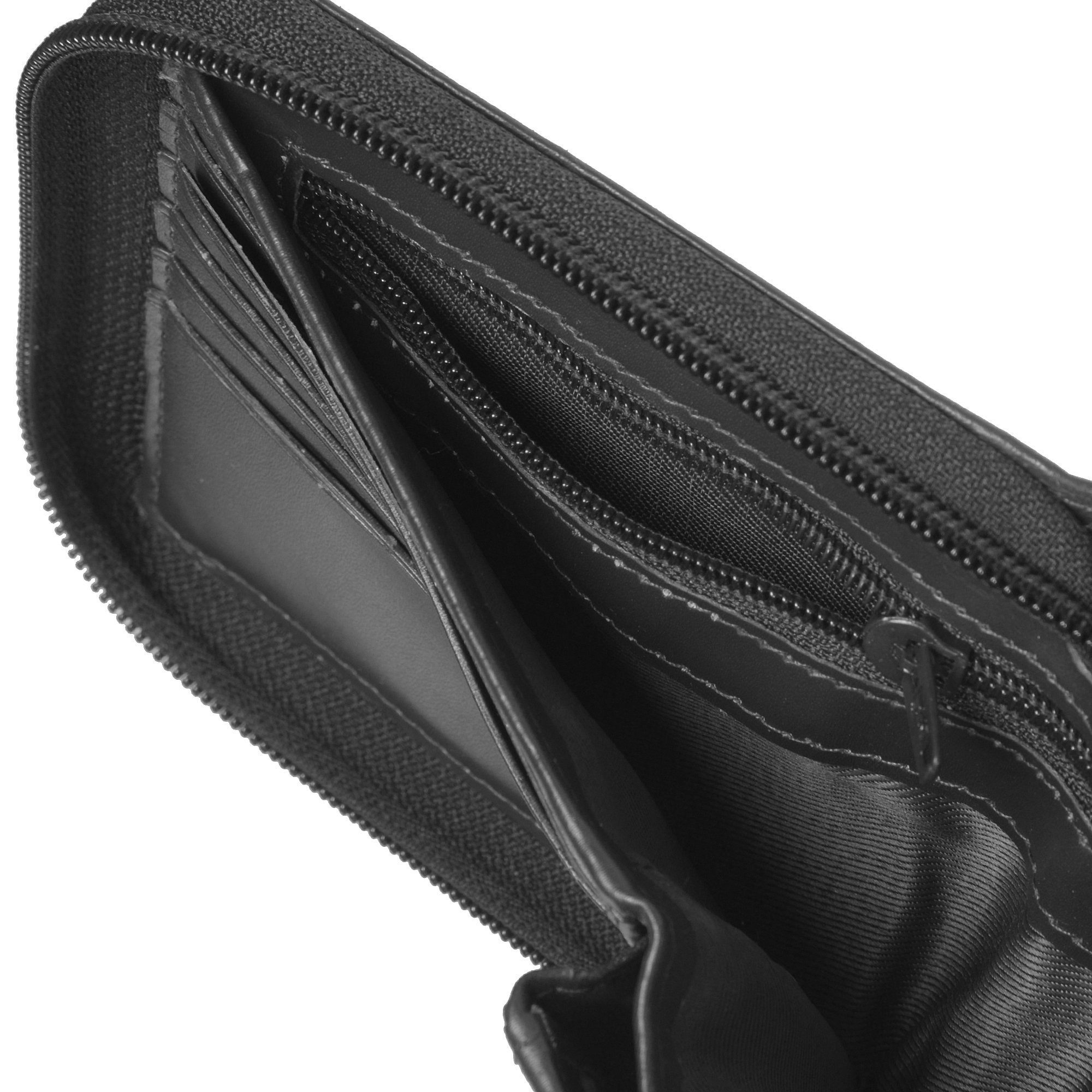 Men's Zip Around Billfold Wallet in handcrafted leather with secure zipper closure and multiple pockets for cards and coins.