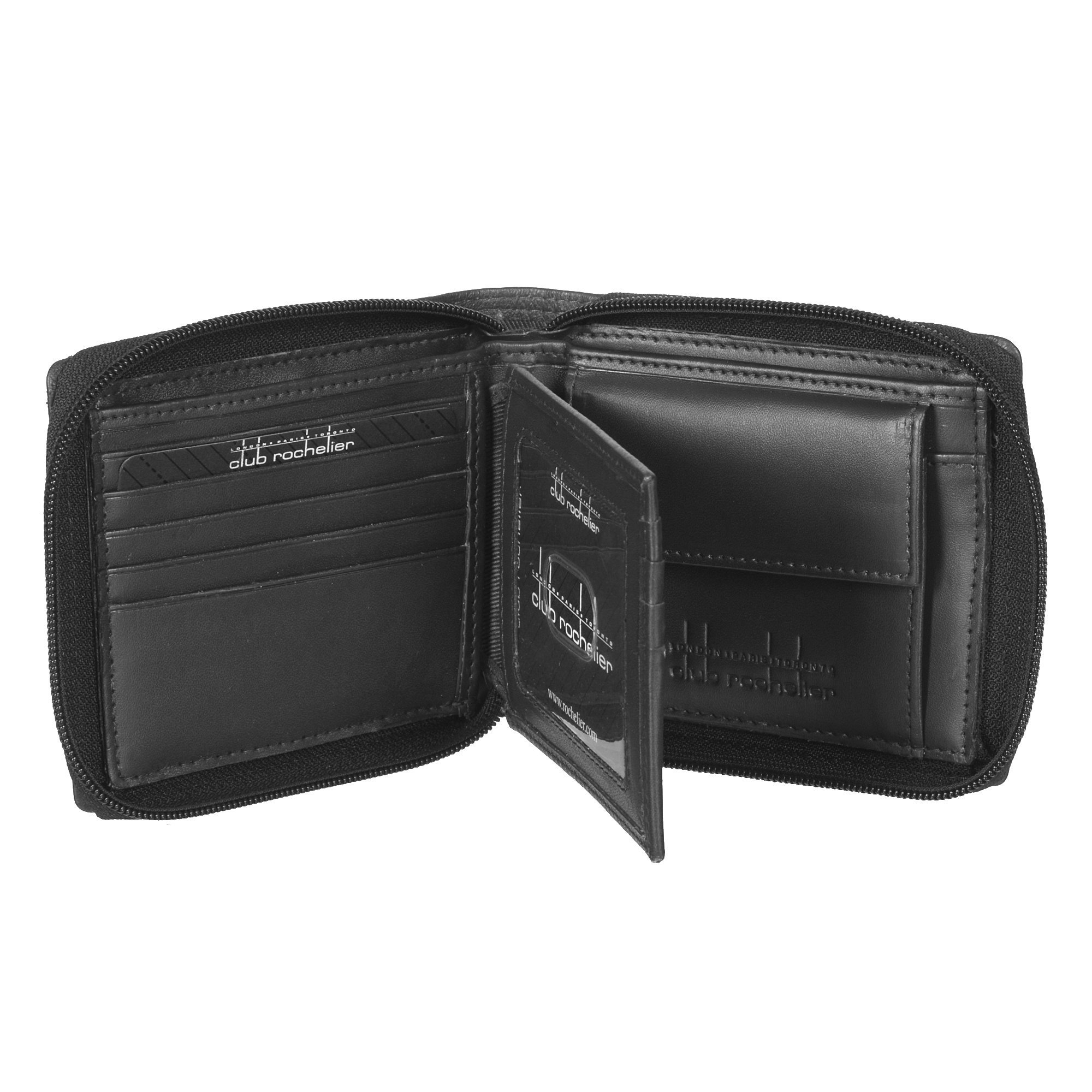 Men's Zip Around Billfold Wallet in handcrafted leather with secure zipper closure and multiple pockets for cards and coins.