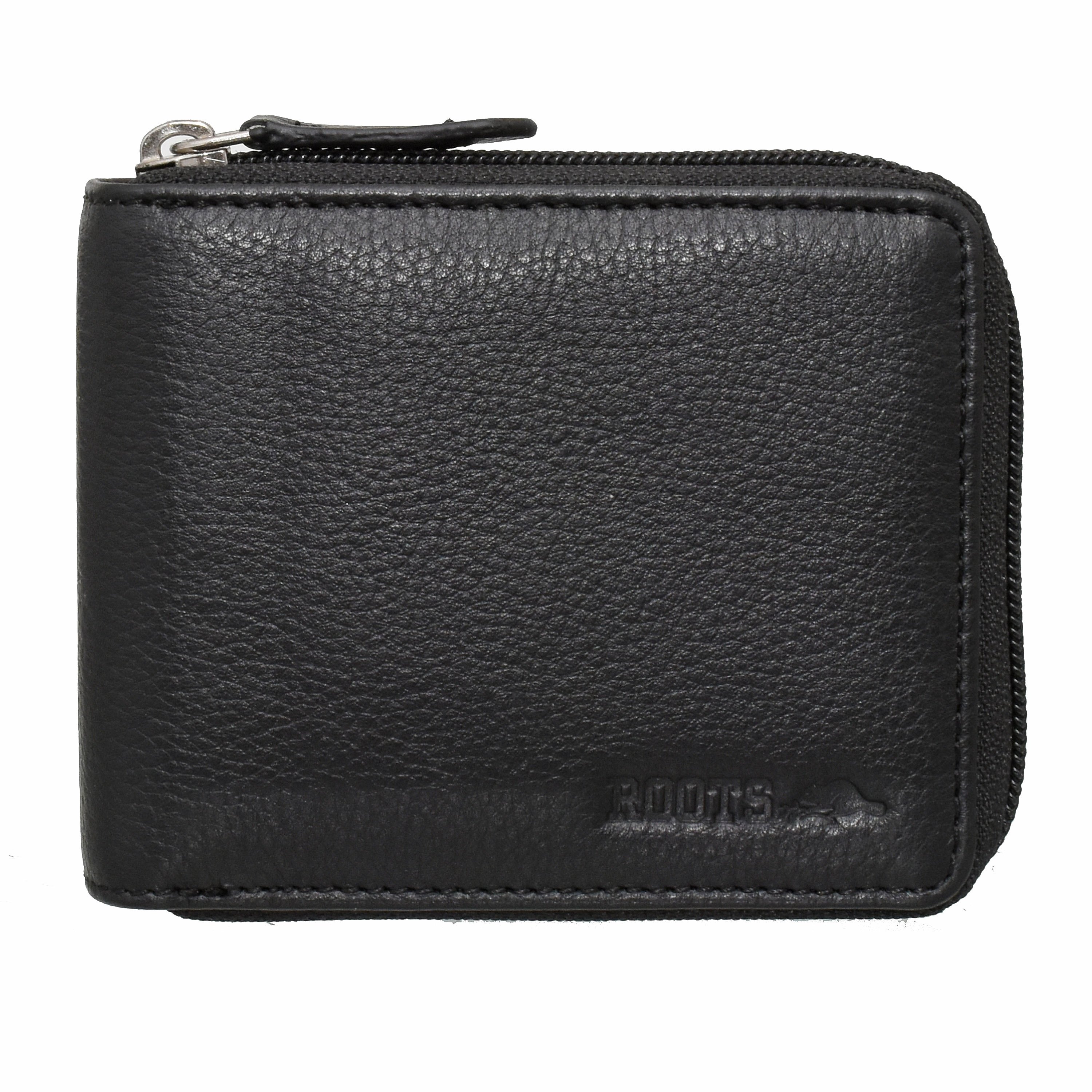 Men's Zip Around Coin Wallet in soft-touch milled leather with multiple compartments and secure zipper closure.