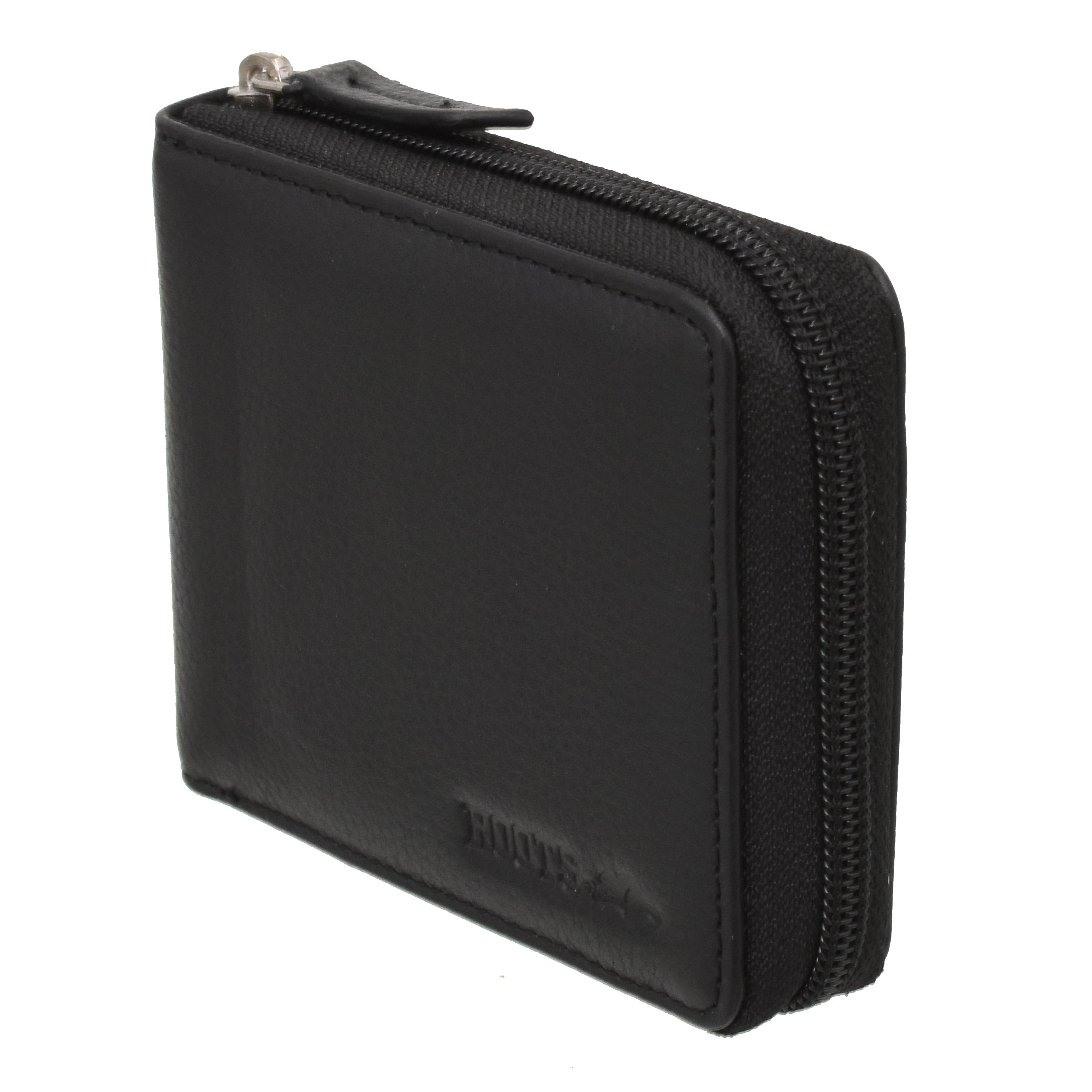 Men's Zip Around Coin Wallet in soft-touch milled leather with multiple compartments and secure zipper closure.