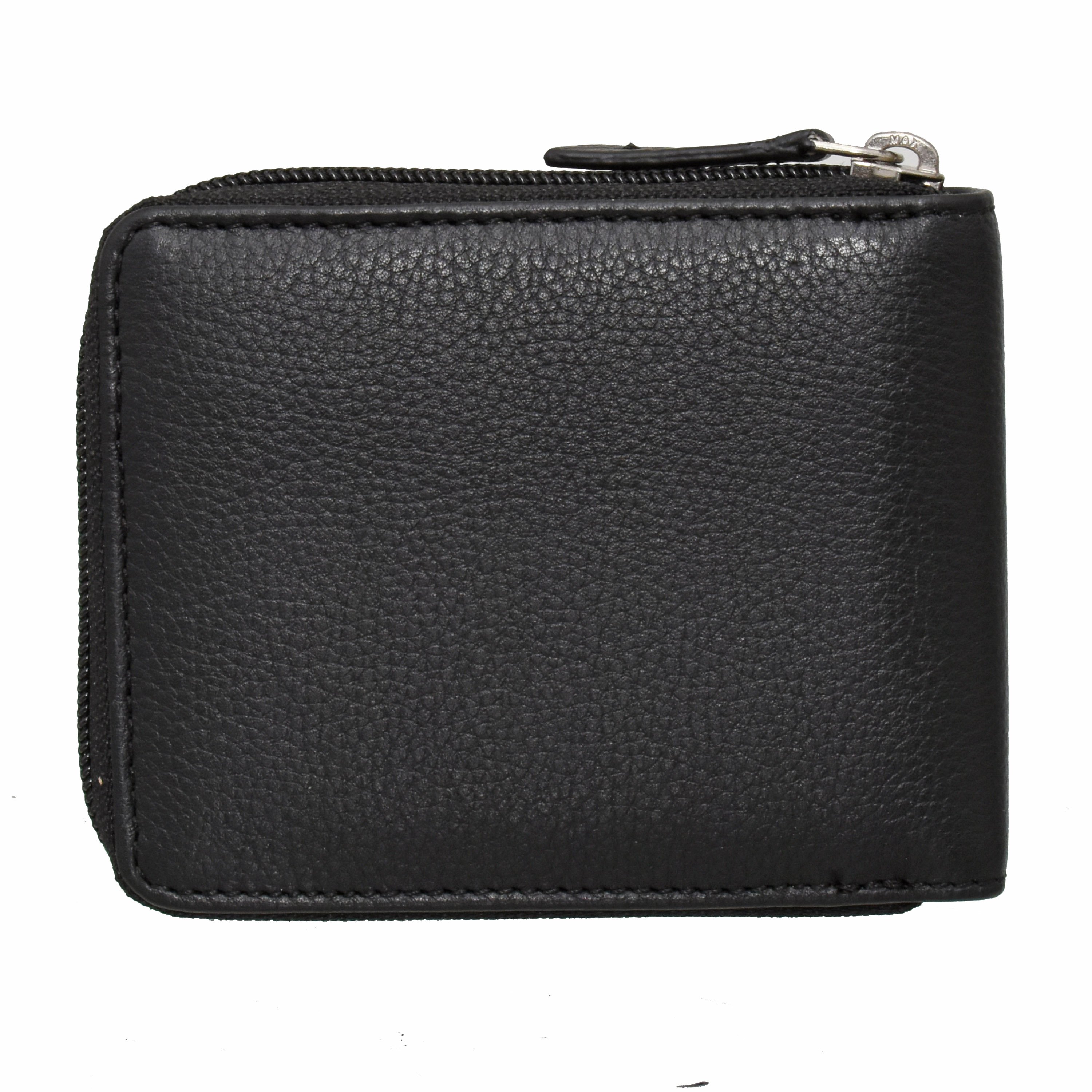 Men's Zip Around Coin Wallet in soft-touch milled leather with multiple compartments and secure zipper closure.