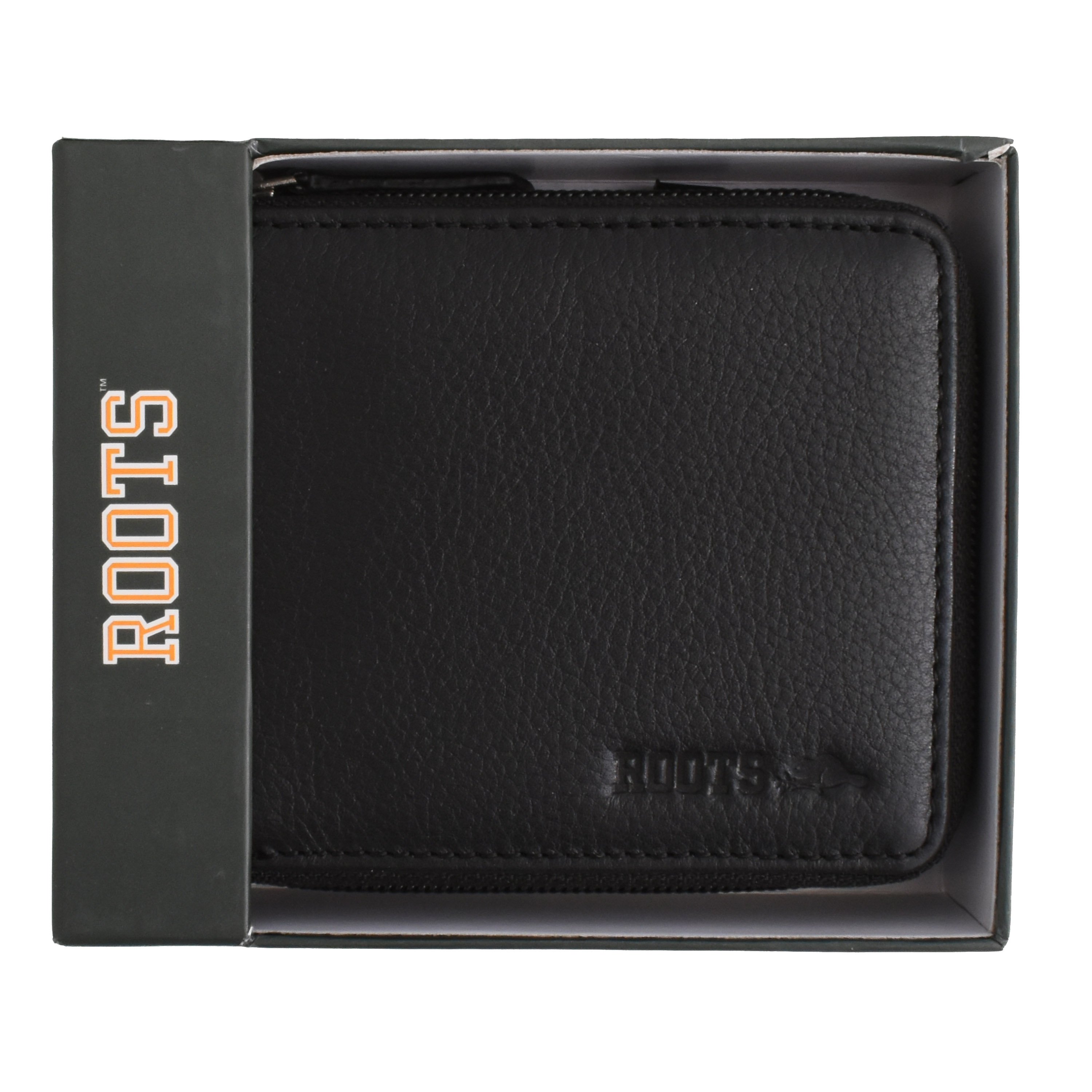 Men's Zip Around Coin Wallet in soft-touch milled leather with multiple compartments and secure zipper closure.