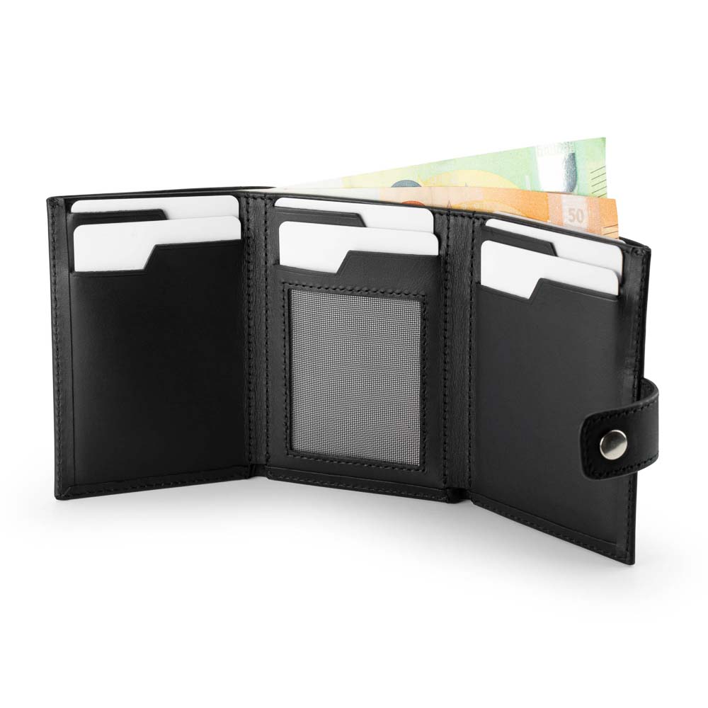 Mini Wallet Torino aus hochwertigem Echtleder, schlankes Design mit RFID-Schutz und Platz für Karten und Münzen.