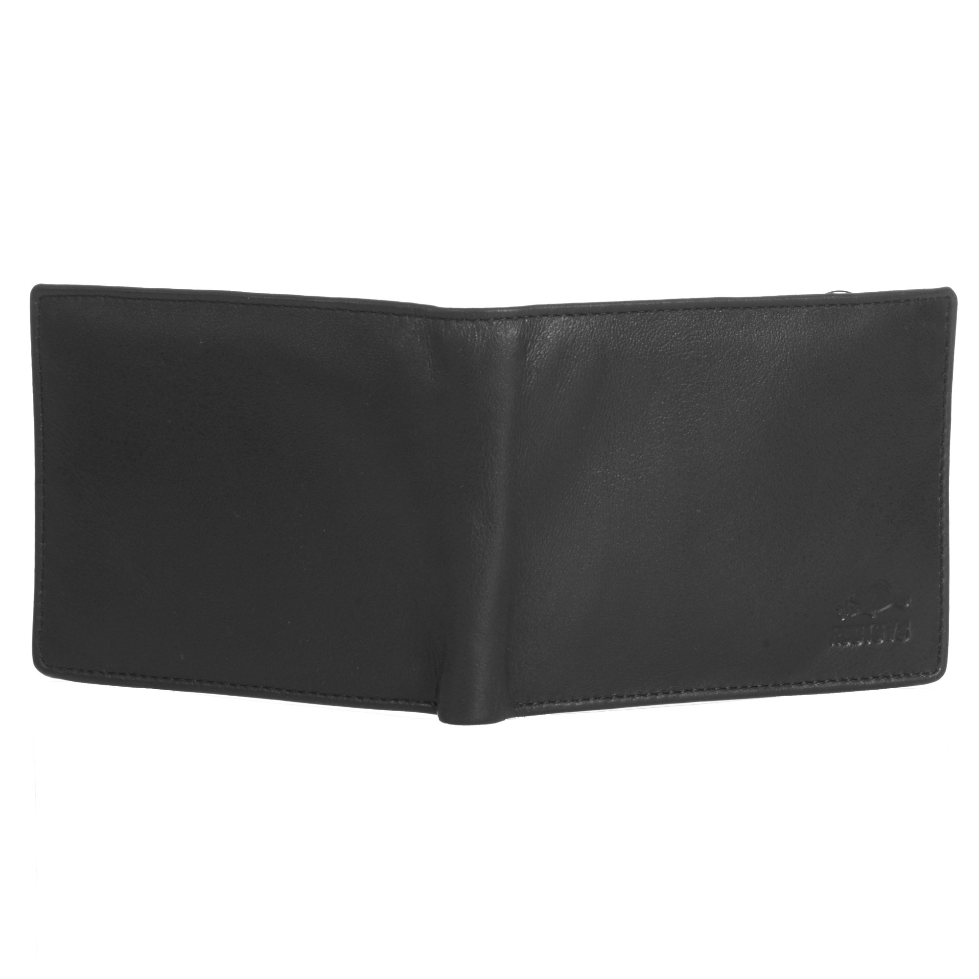 ROOTS Slimfold Wallet in color-block design with removable ID, featuring multiple card slots and RFID protection.