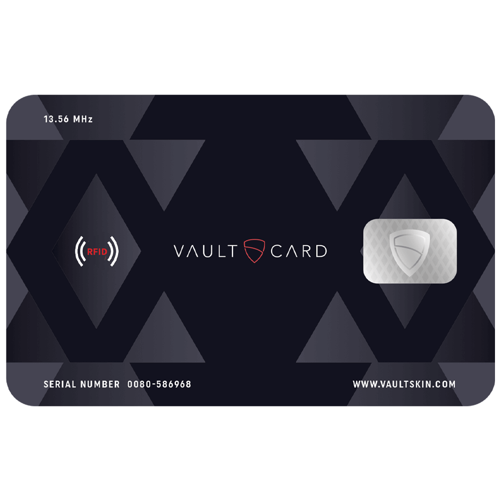 VAULTCARD RFID blocking card, compact and lightweight, designed to protect against RFID skimming.