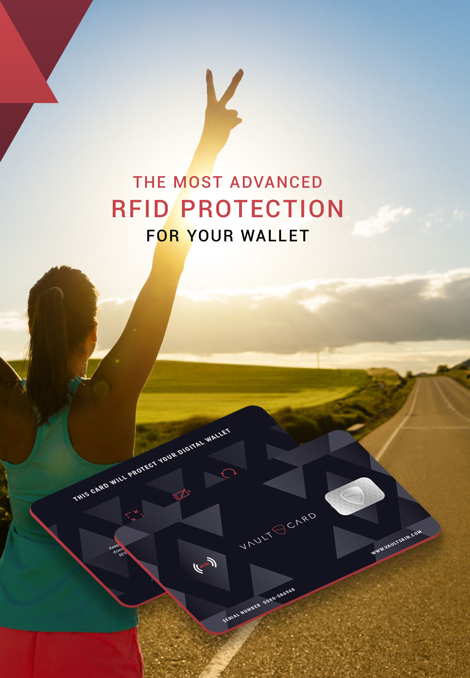 VAULTCARD RFID blocking card, compact and lightweight, designed to protect against RFID skimming.