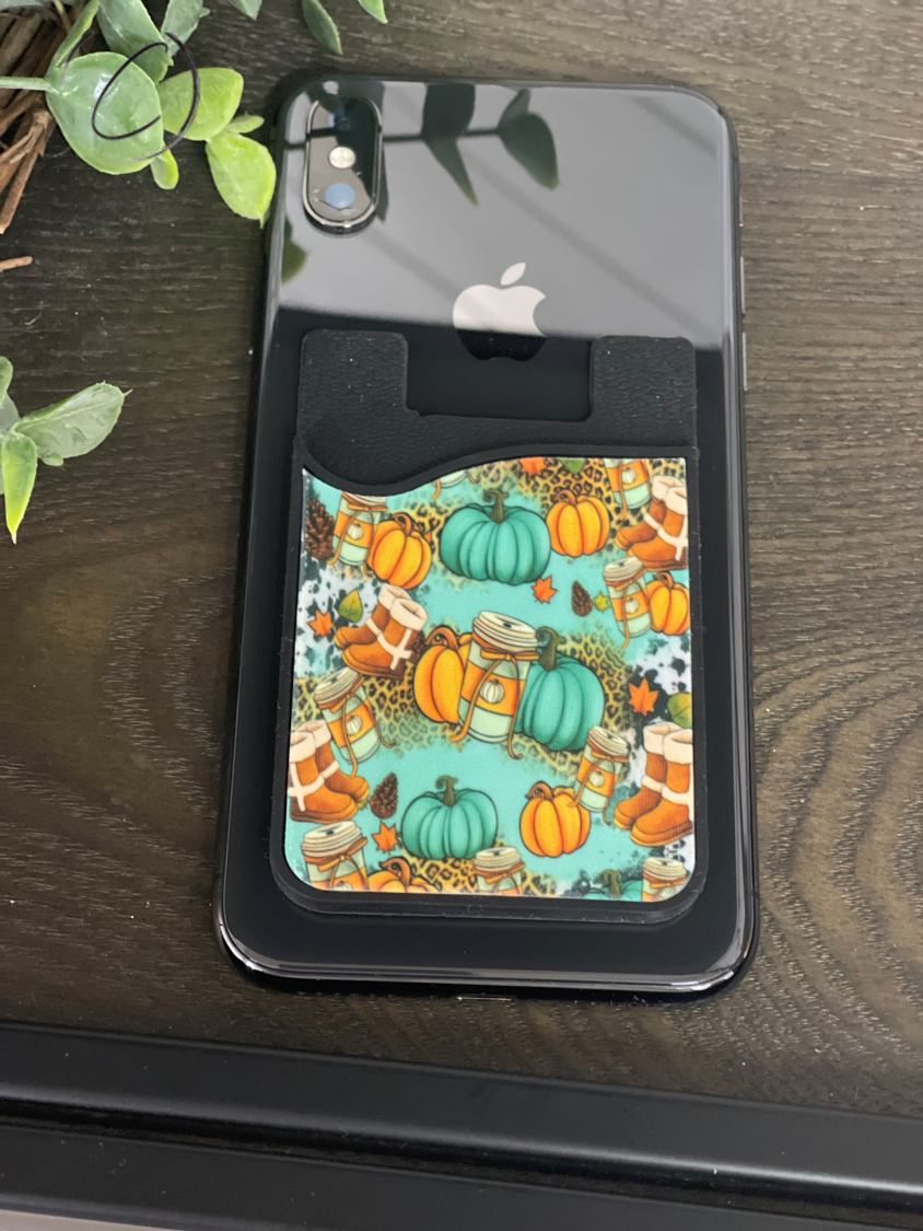 Western Fall Vibes Card Caddy Phone Wallet with microfiber cleaner, showcasing autumn colors and design.