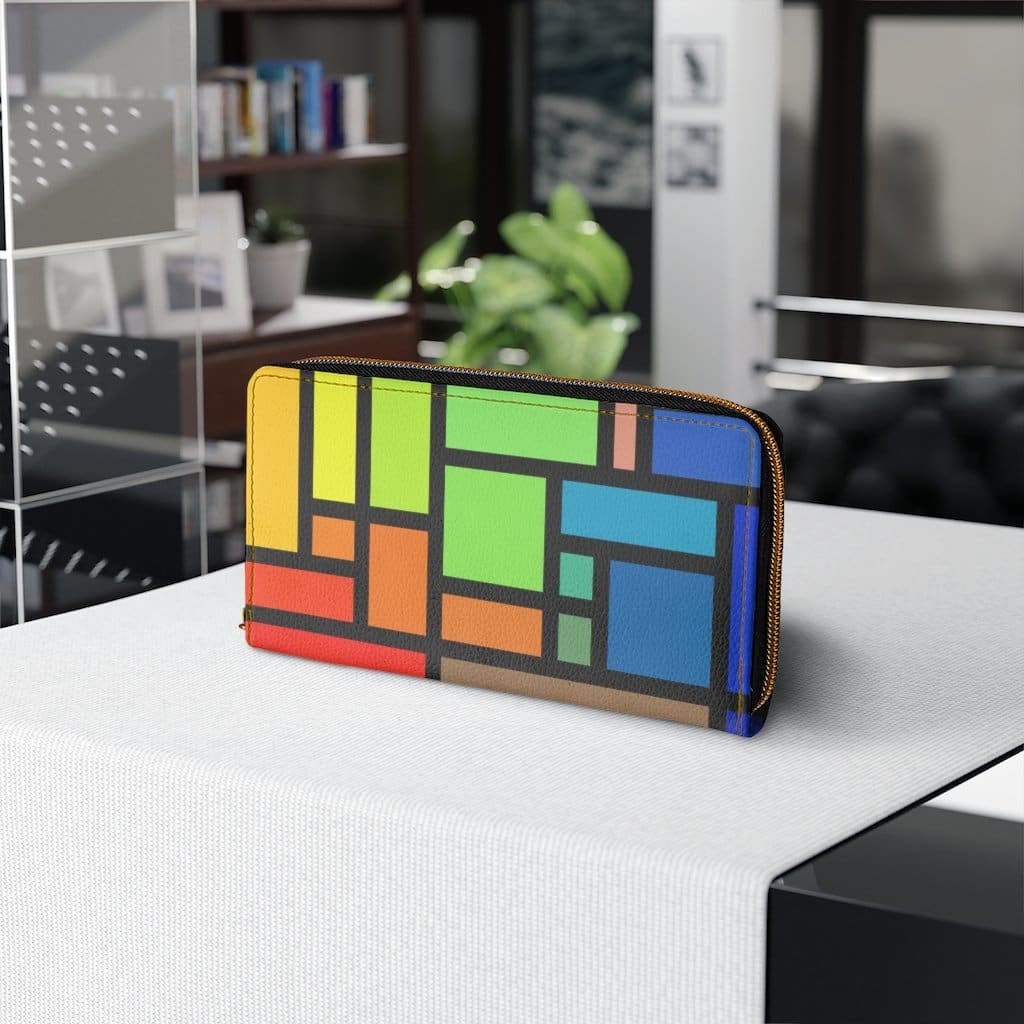 Multicolor zip wallet for women, featuring a stylish colorblock design and durable faux leather material.