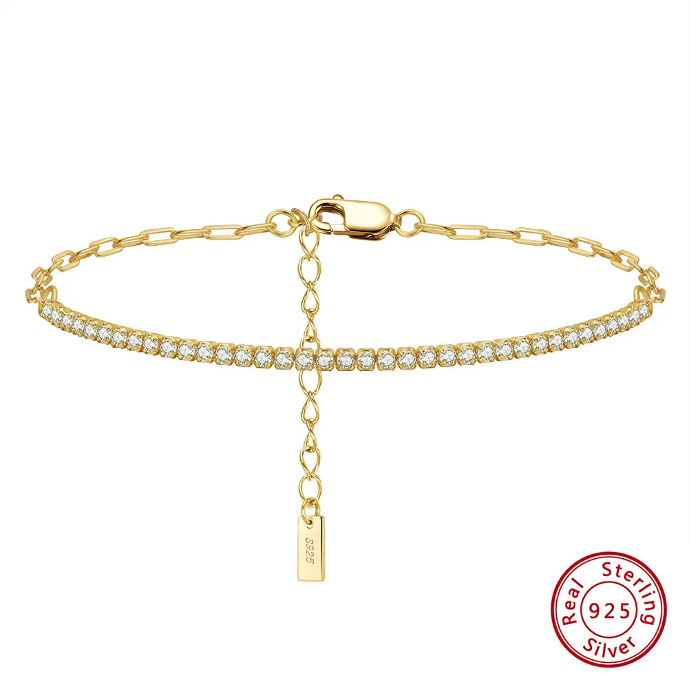 14K Gold Plated Paperclip Tennis Bracelet featuring zircon stones, elegantly designed for women.