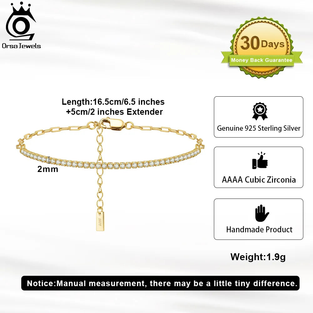 14K Gold Plated Paperclip Tennis Bracelet featuring zircon stones, elegantly designed for women.