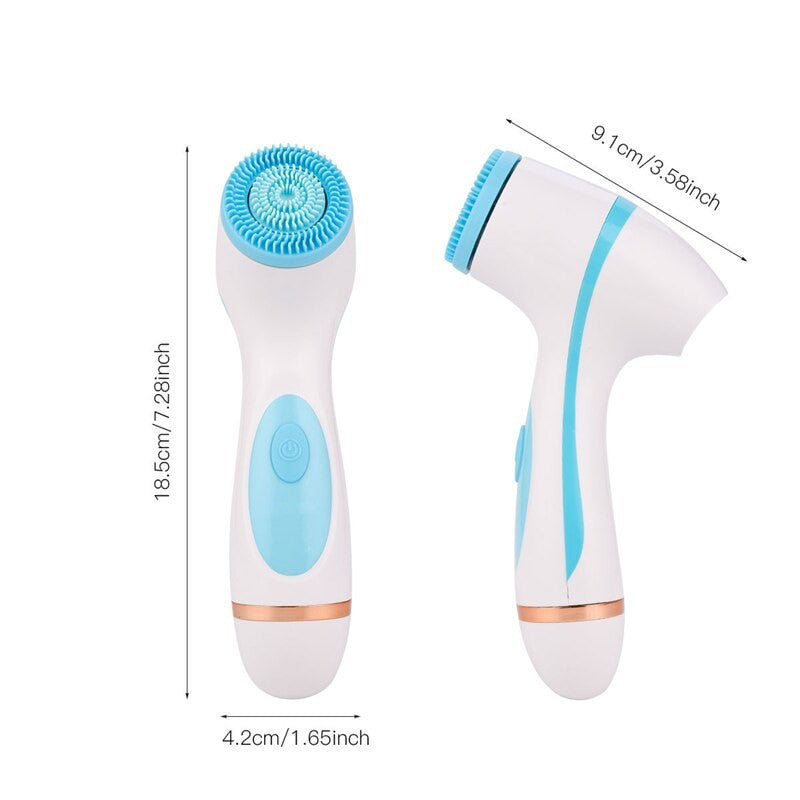 3 In 1 Electric Facial Cleansing Brush with interchangeable heads for deep cleaning and facial massage, designed for all skin types.