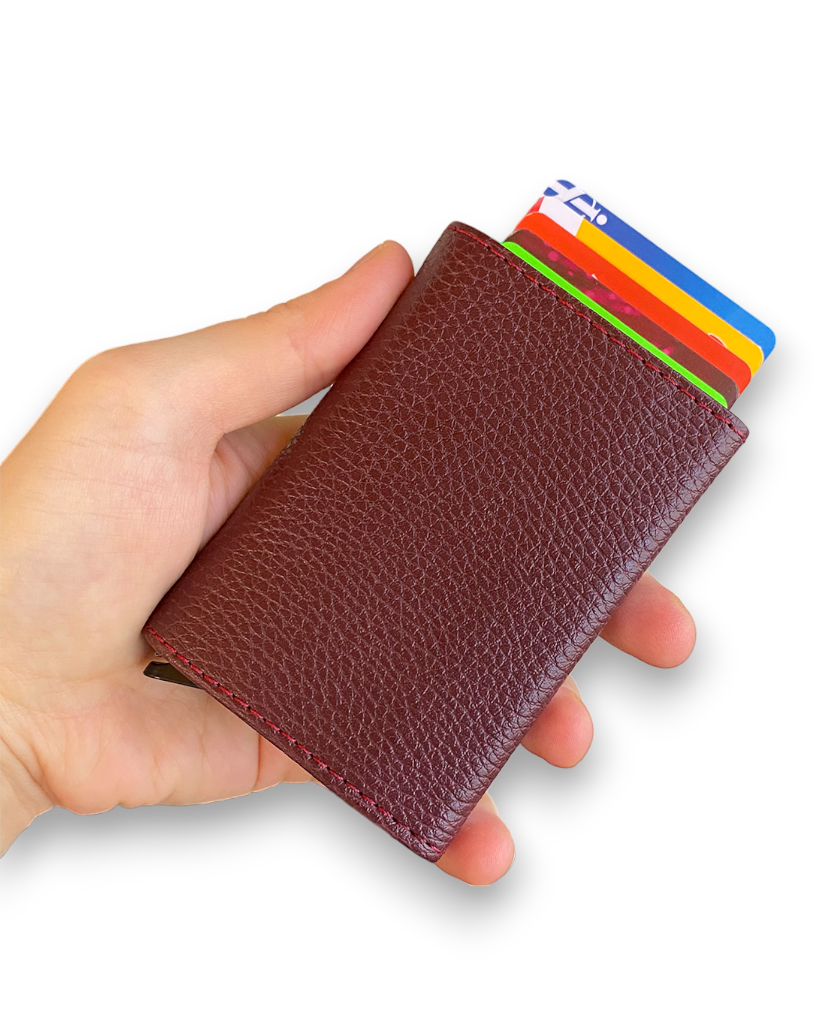 Agara PU Leather RFID Mechanism Card Holder in sleek design, showcasing card slots and pop-up mechanism.