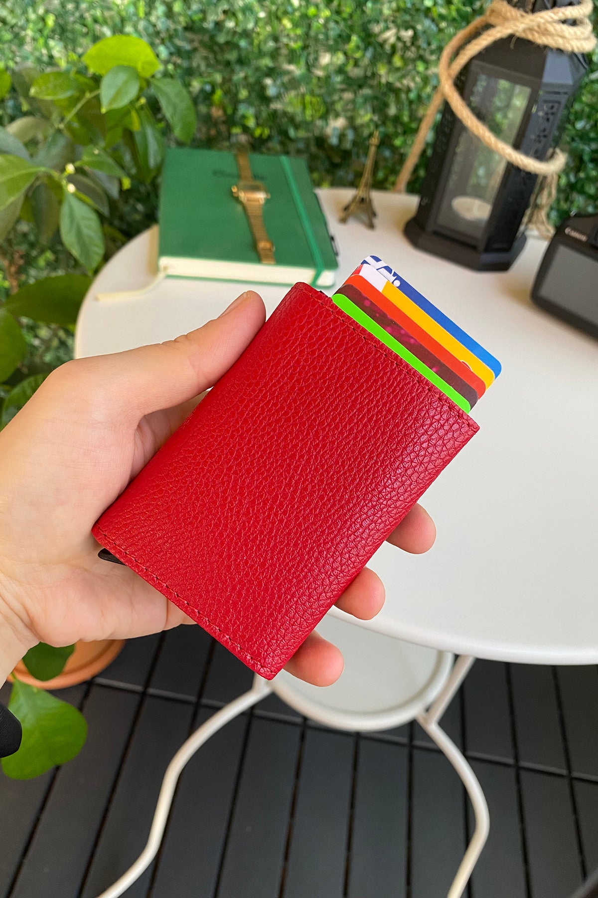 Agara PU Leather RFID Mechanism Card Holder in sleek design, showcasing card slots and pop-up mechanism.