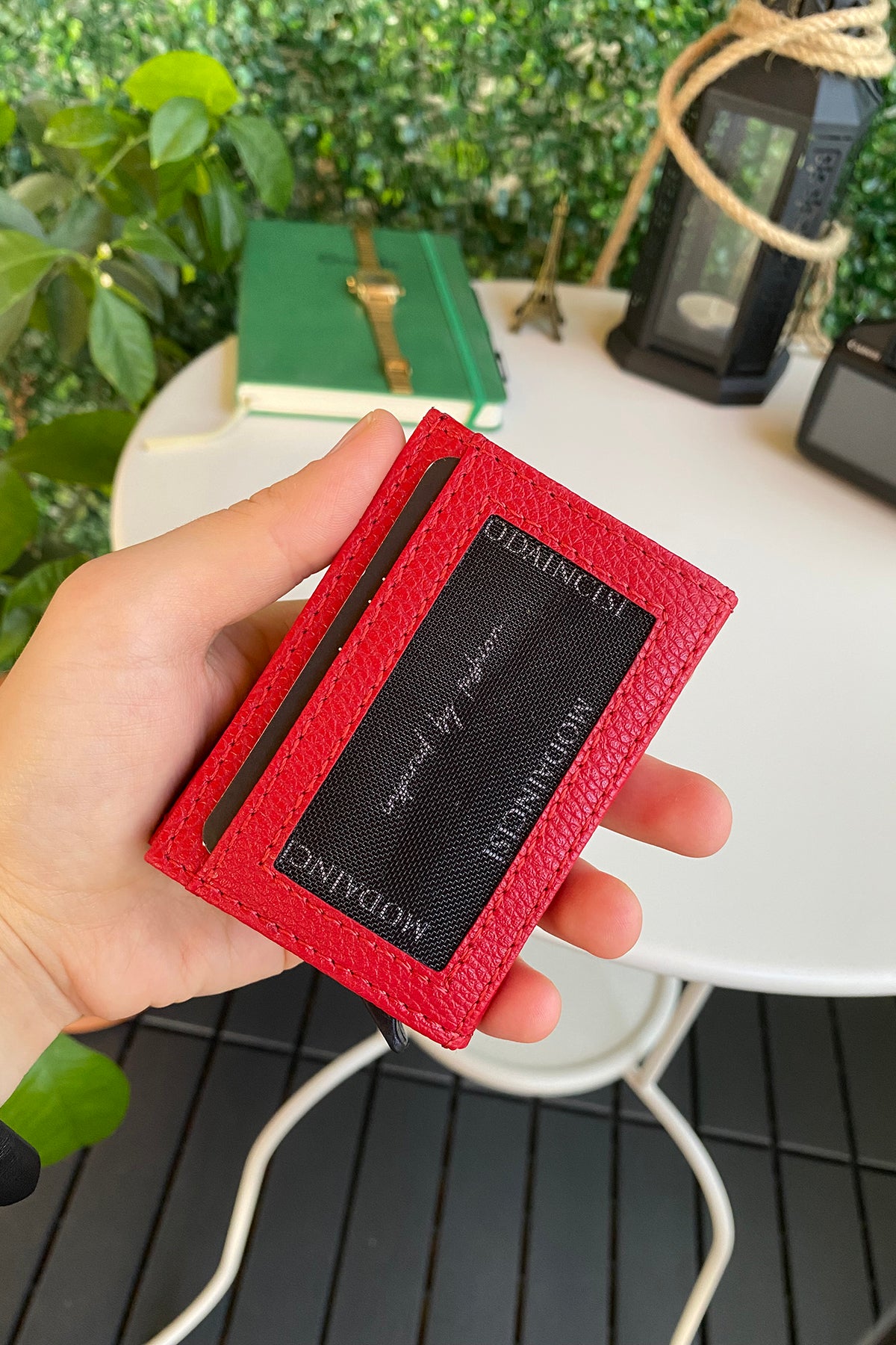 Agara PU Leather RFID Mechanism Card Holder in sleek design, showcasing card slots and pop-up mechanism.