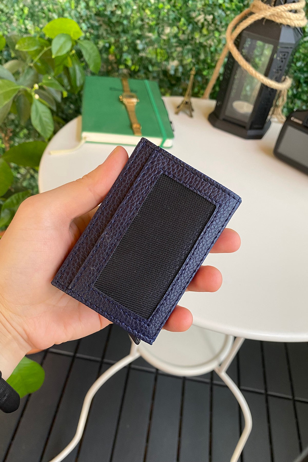 Agara PU Leather RFID Mechanism Card Holder in sleek design, showcasing card slots and pop-up mechanism.