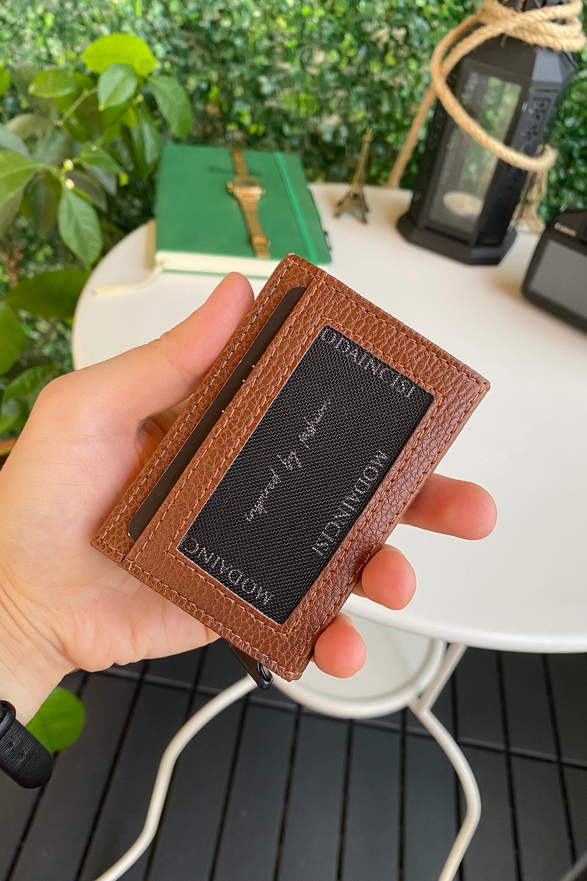 Agara PU Leather RFID Mechanism Card Holder in sleek design, showcasing card slots and pop-up mechanism.