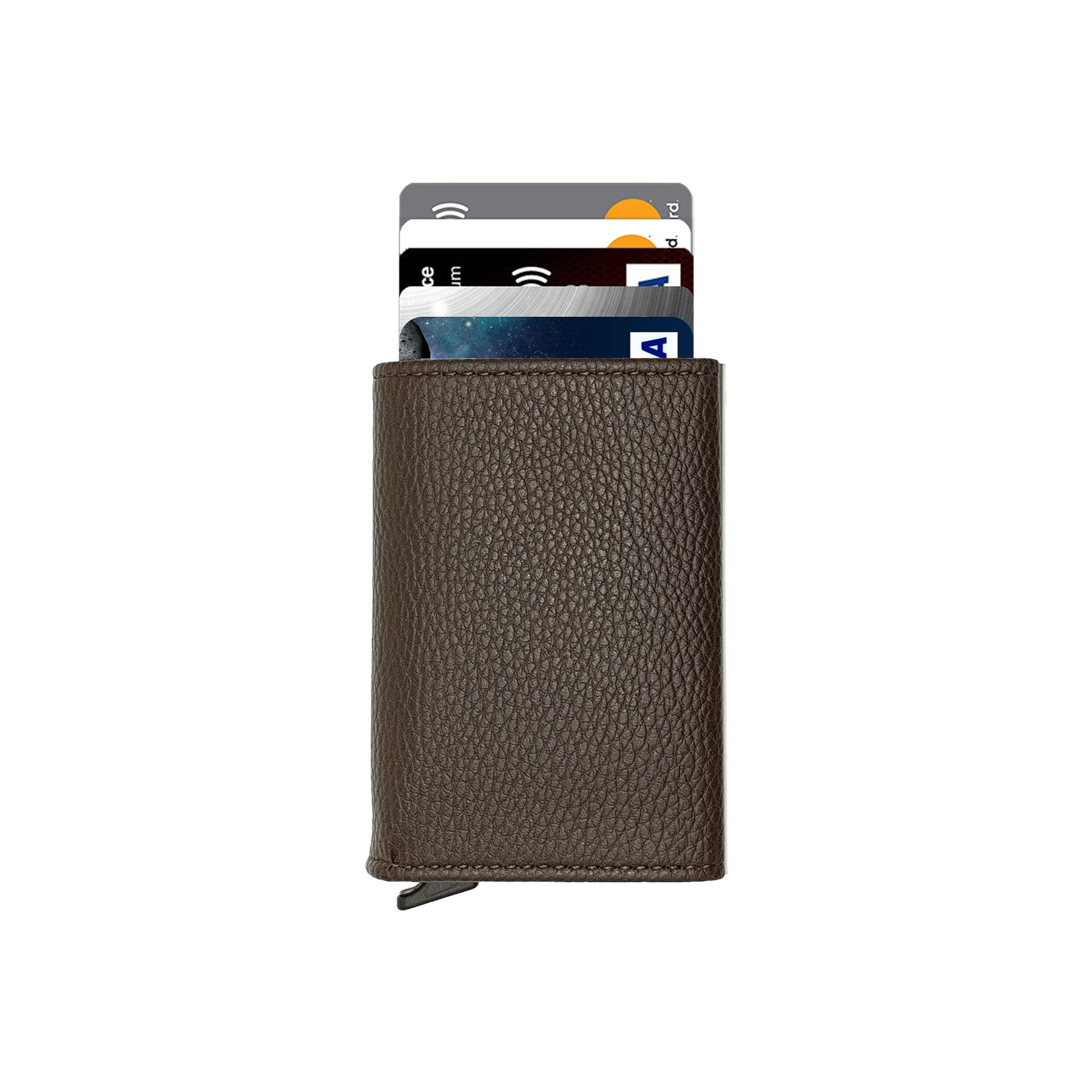 Agara PU Leather RFID Mechanism Card Holder in sleek design, showcasing card slots and pop-up mechanism.