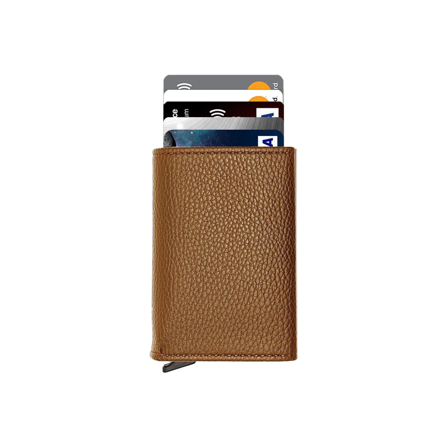 Agara PU Leather RFID Mechanism Card Holder in sleek design, showcasing card slots and pop-up mechanism.