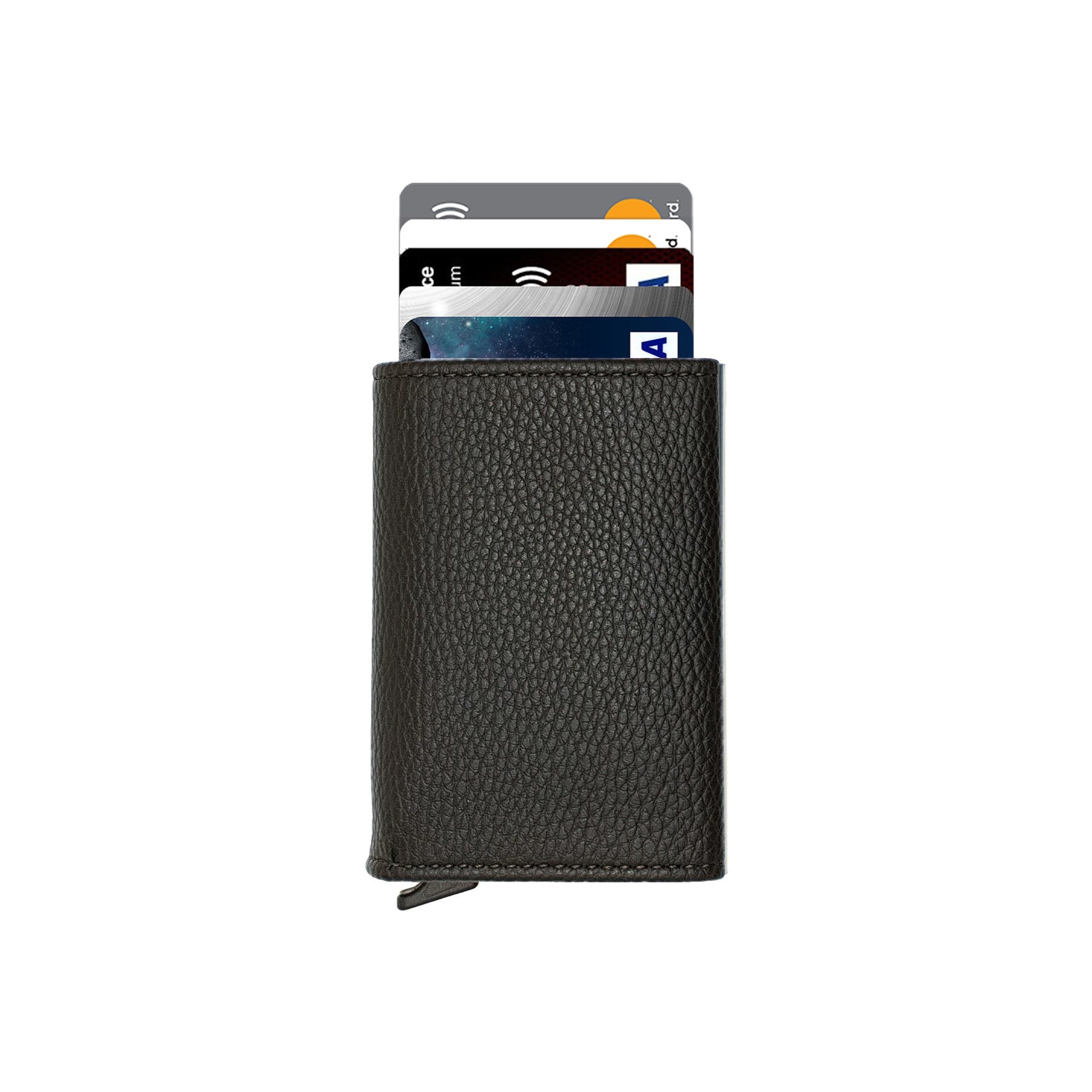 Agara PU Leather RFID Mechanism Card Holder in sleek design, showcasing card slots and pop-up mechanism.