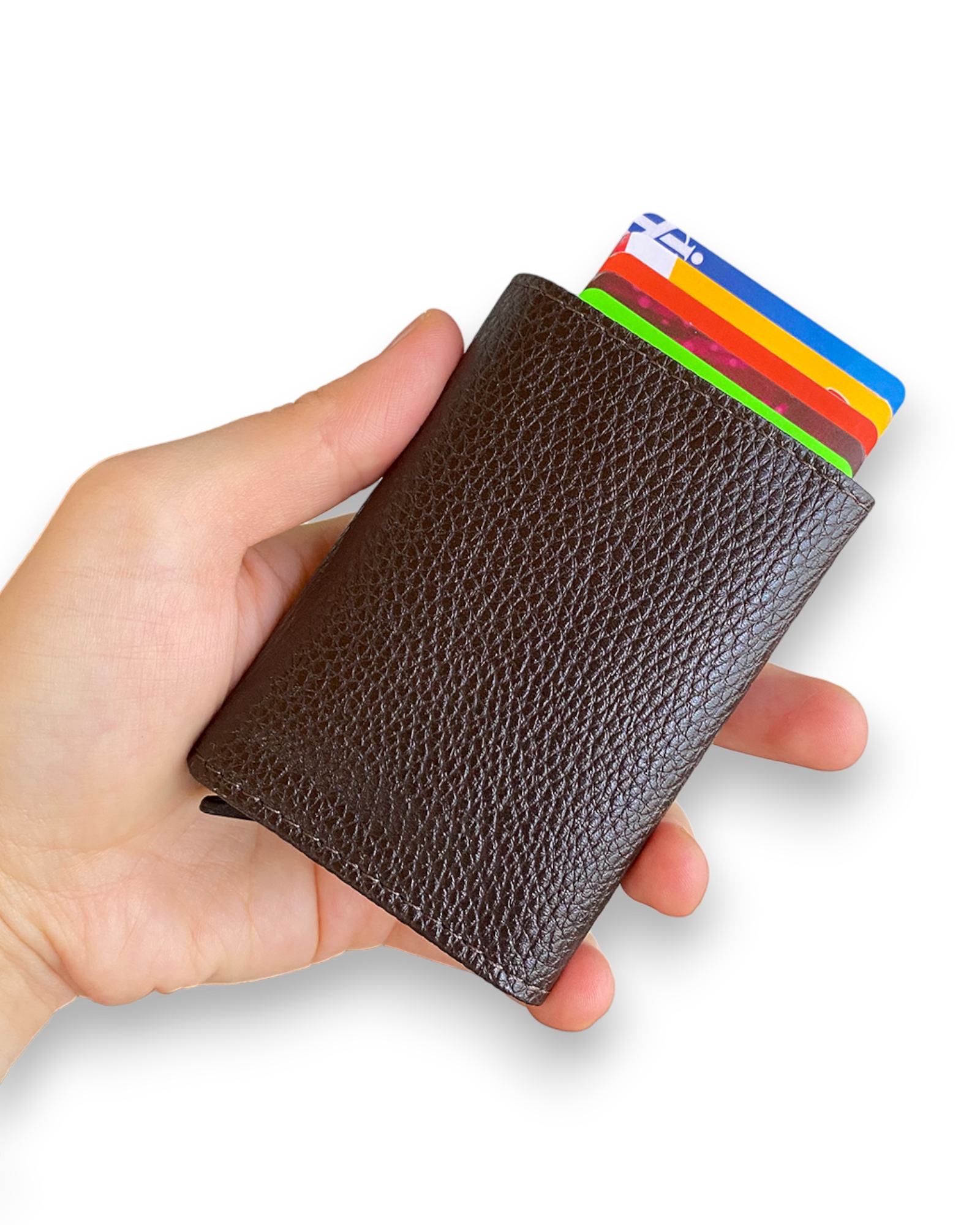 Agara PU Leather RFID Mechanism Card Holder in sleek design, showcasing card slots and pop-up mechanism.