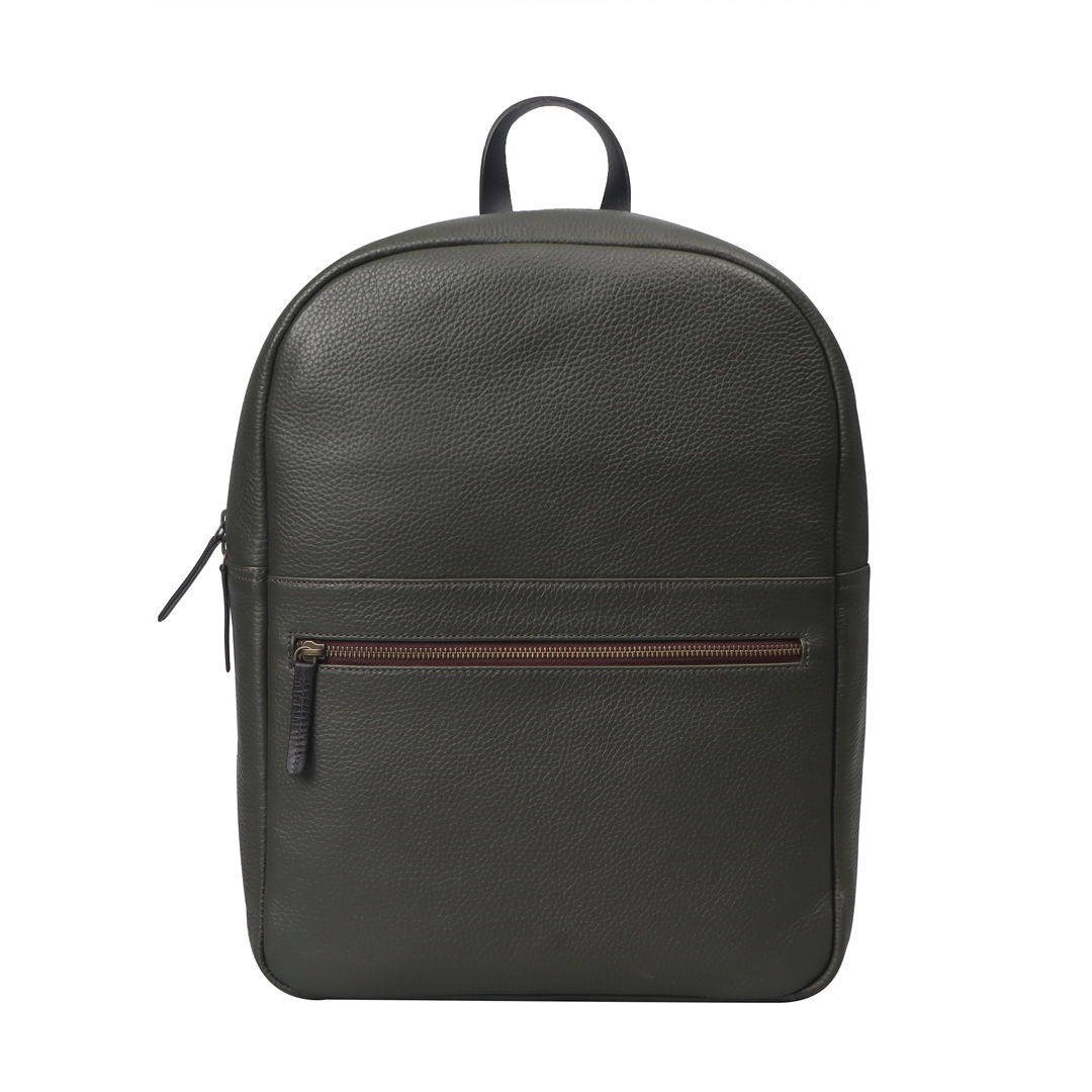 Alabama Leather Backpack made from premium full grain leather, featuring multiple pockets and a spacious laptop compartment, ideal for daily use.