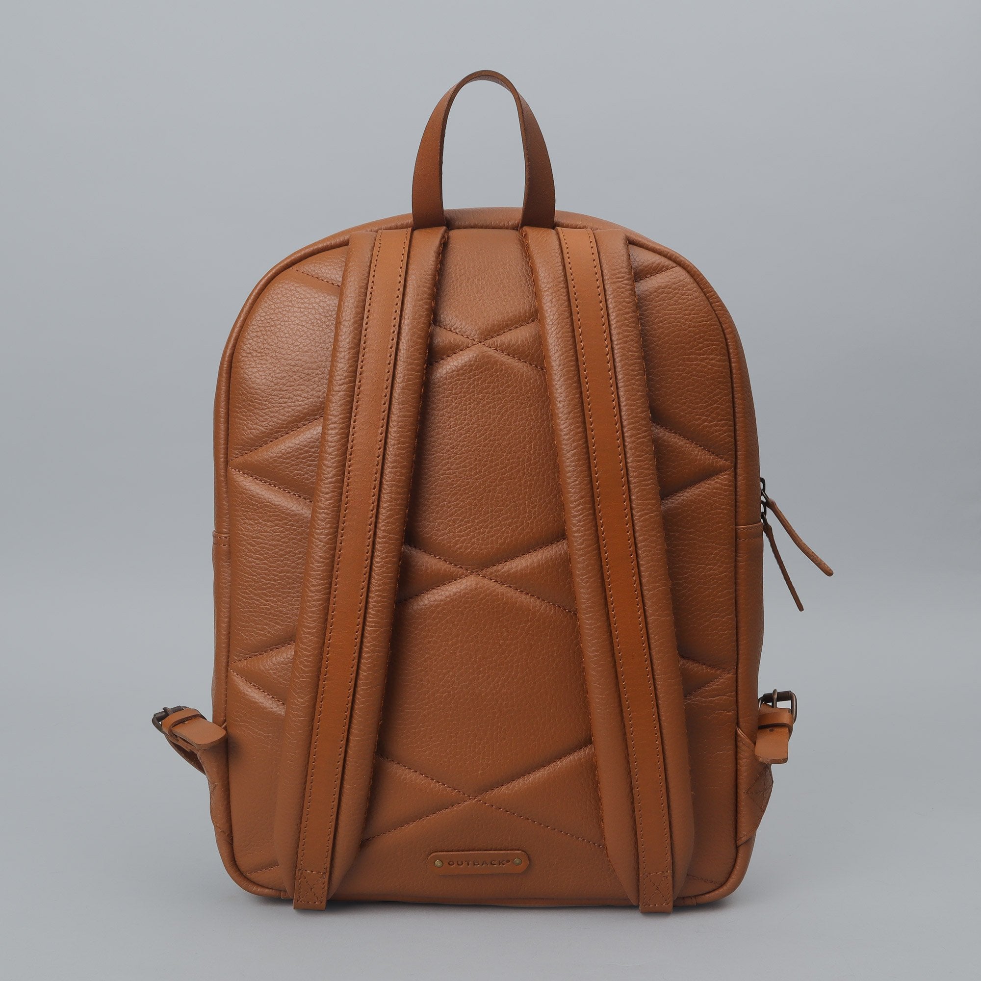 Alabama Leather Backpack made from premium full grain leather, featuring multiple pockets and adjustable padded straps, ideal for everyday use.