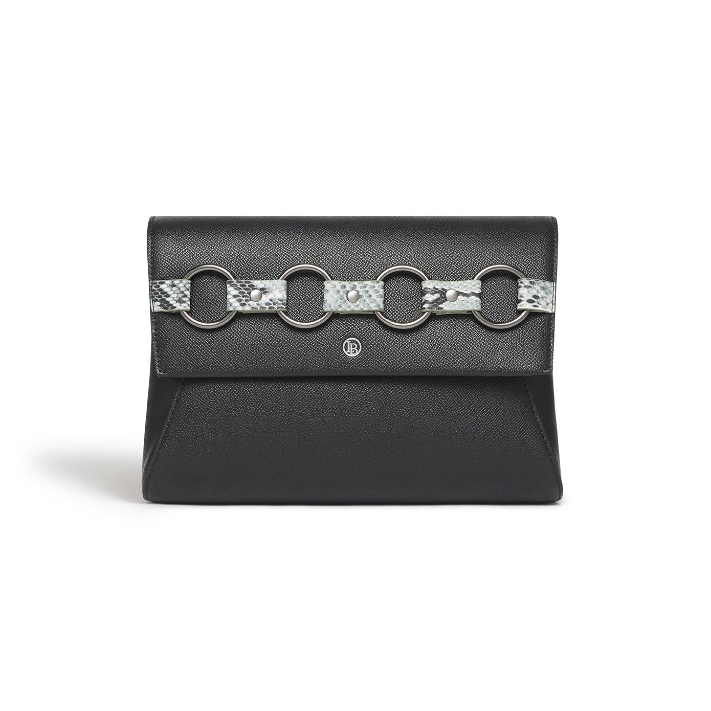 Alder Black Clutch & Cross-Body Bag featuring faux snake embellishment, adjustable strap, and LaBante London logo.