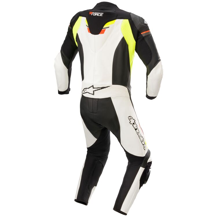 Alpinestars GP Force Chaser Race Suit showcasing its sleek design and high-quality bovine leather construction, ideal for motorcycle racing.