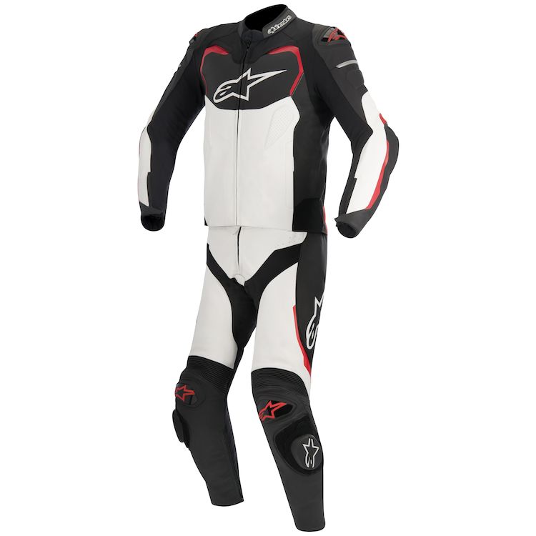 Alpinestars GP Pro 2 Piece Leather Suit showcasing premium leather, protective features, and stylish design for motorcycle racing.