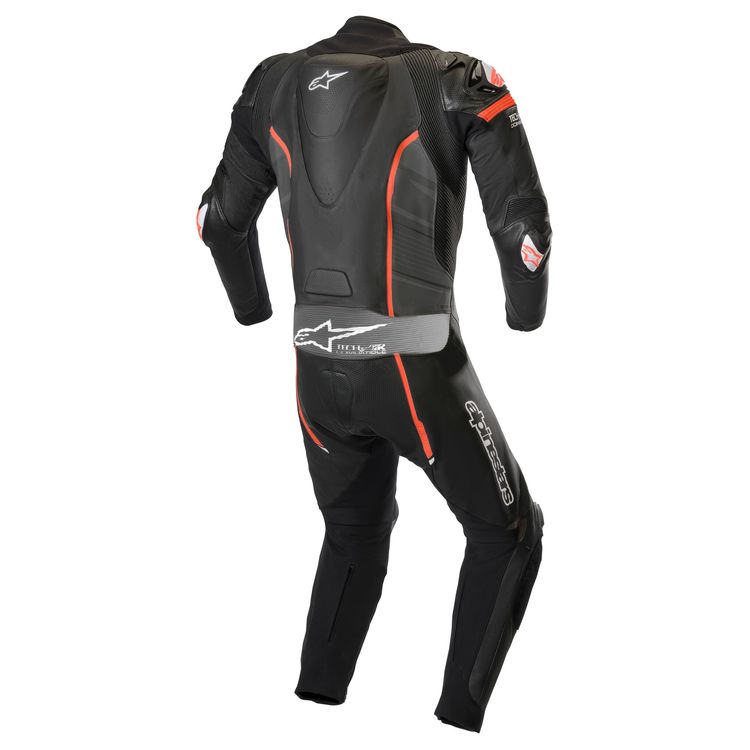 Alpinestars GP Pro v2 Race Suit showcasing premium leather, accordion stretch panels, and CE certified armor for motorcycle racing.