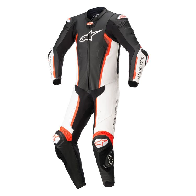 Alpinestars Missile V2 Race Suit showcasing premium leather, protective armor, and ventilation features for motorcycle racing.