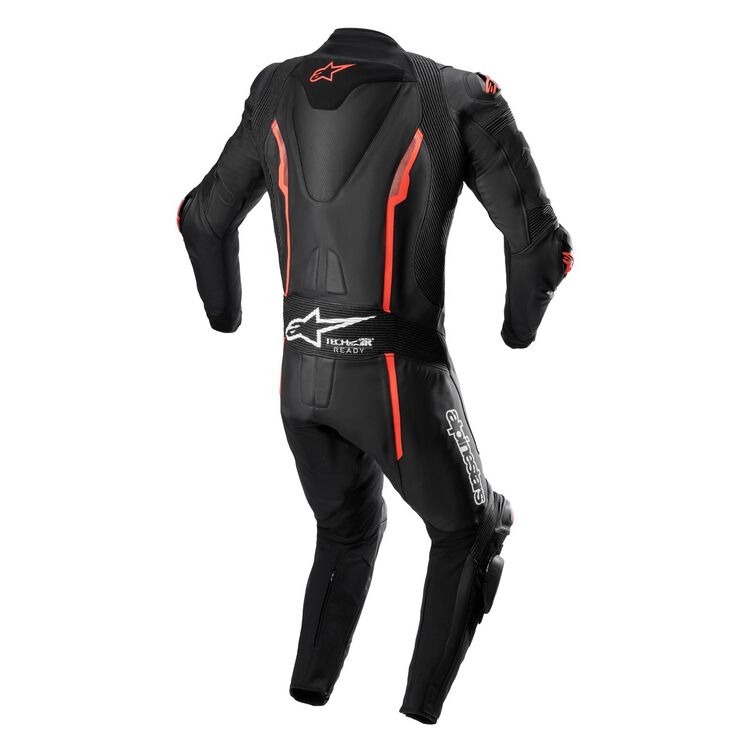 Alpinestars Missile V2 Race Suit showcasing premium bovine leather and advanced protective features for motorcycle racing.