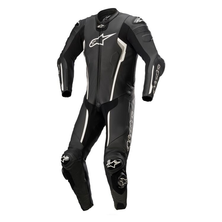 Alpinestars Missile V2 Race Suit showcasing premium bovine leather and advanced protective features for motorcycle racing.