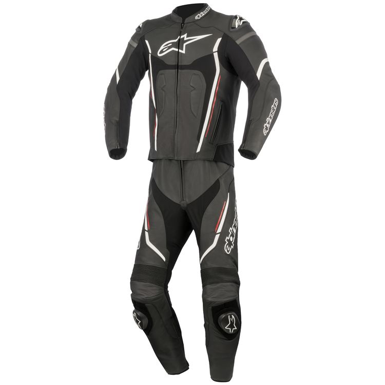 Alpinestars Motegi v2 2-Piece Race Suit showcasing premium leather and protective features, designed for high-performance motorcycle racing.