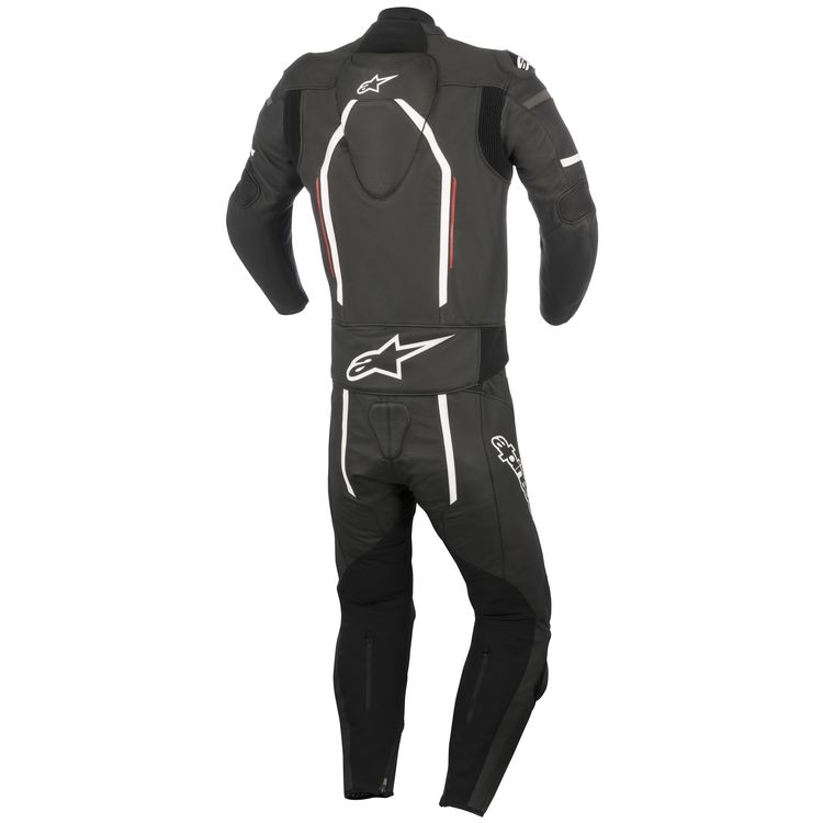 Alpinestars Motegi v2 2-Piece Race Suit showcasing premium leather and protective features, designed for high-performance motorcycle racing.