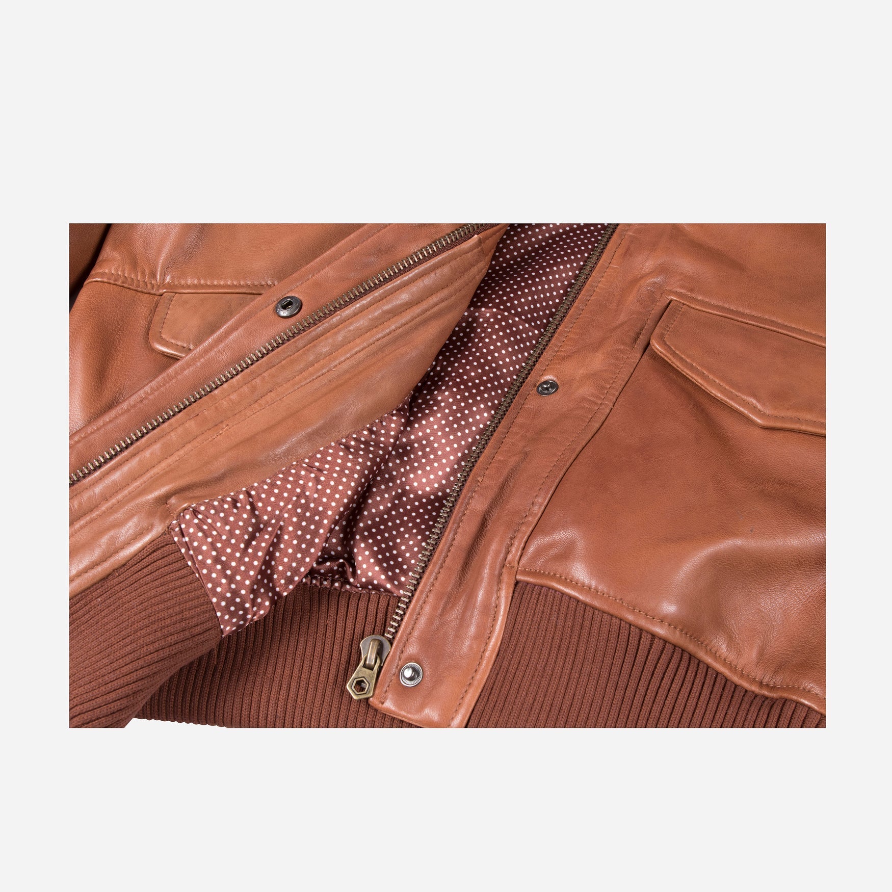 Amanda Bomber Jacket in Chestnut, showcasing its genuine leather material and stylish design.