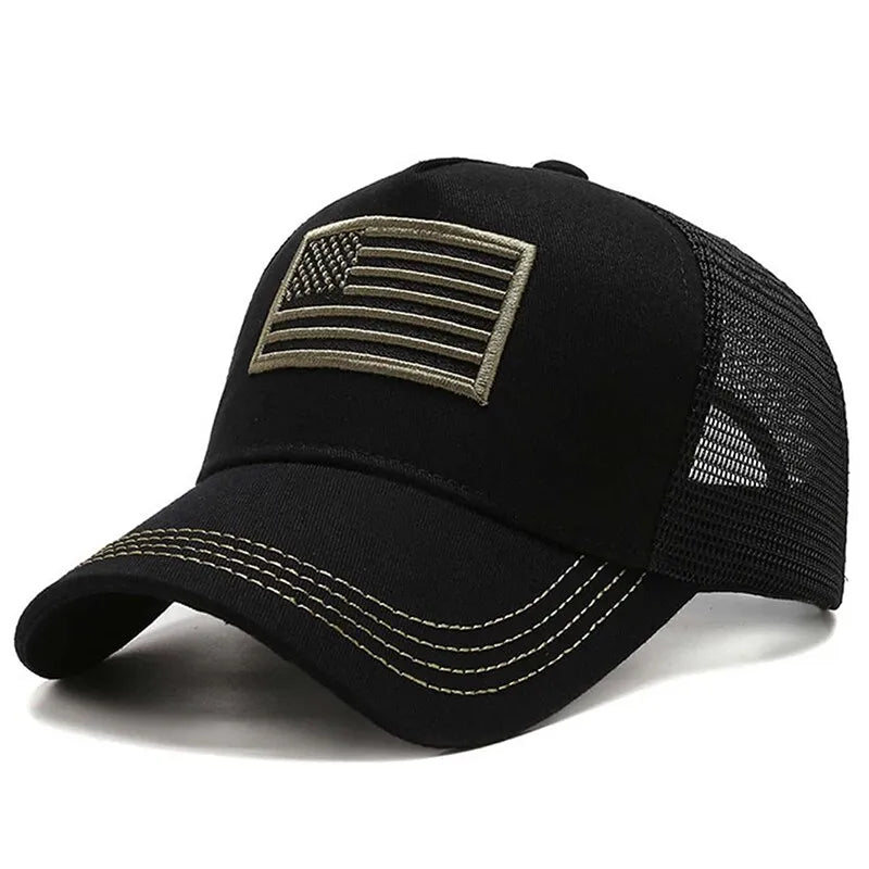 American Flag Embroidery Baseball Cap featuring adjustable strap and breathable fabric, perfect for casual wear.