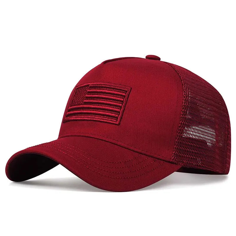 American Flag Embroidery Baseball Cap featuring adjustable strap and breathable fabric, perfect for casual wear.