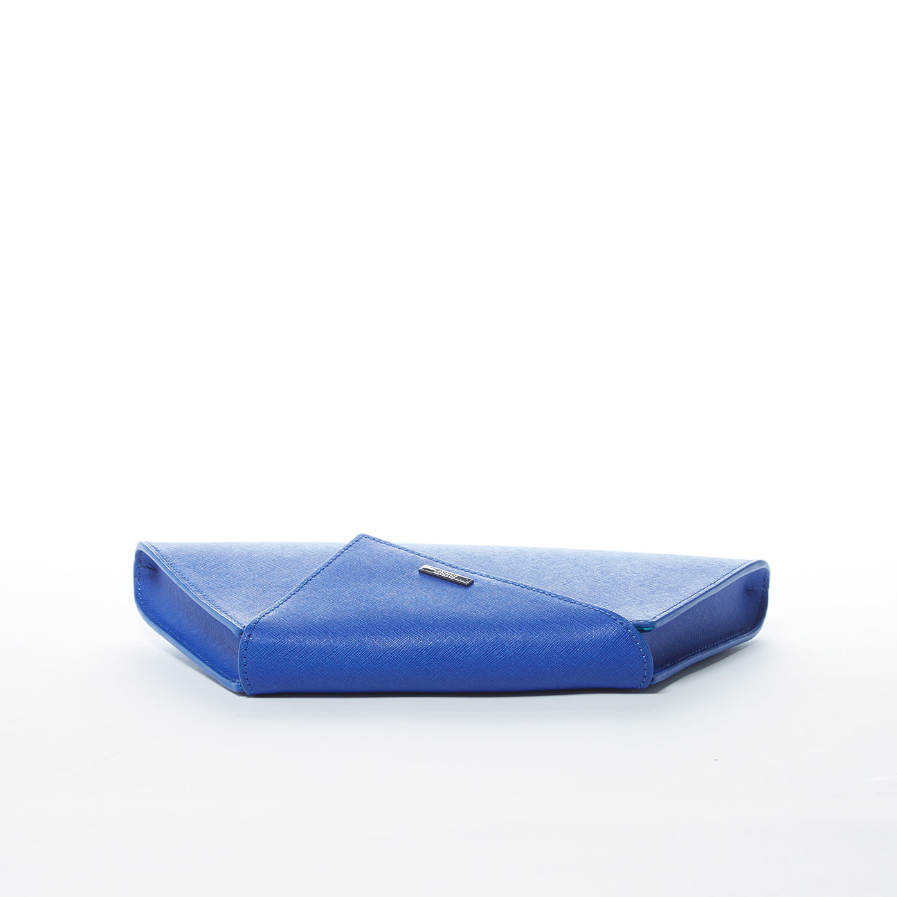 Angelica Cobalt Blue Leather Clutch Bag with diagonal flap and removable chain strap, showcasing its elegant design and vibrant color.