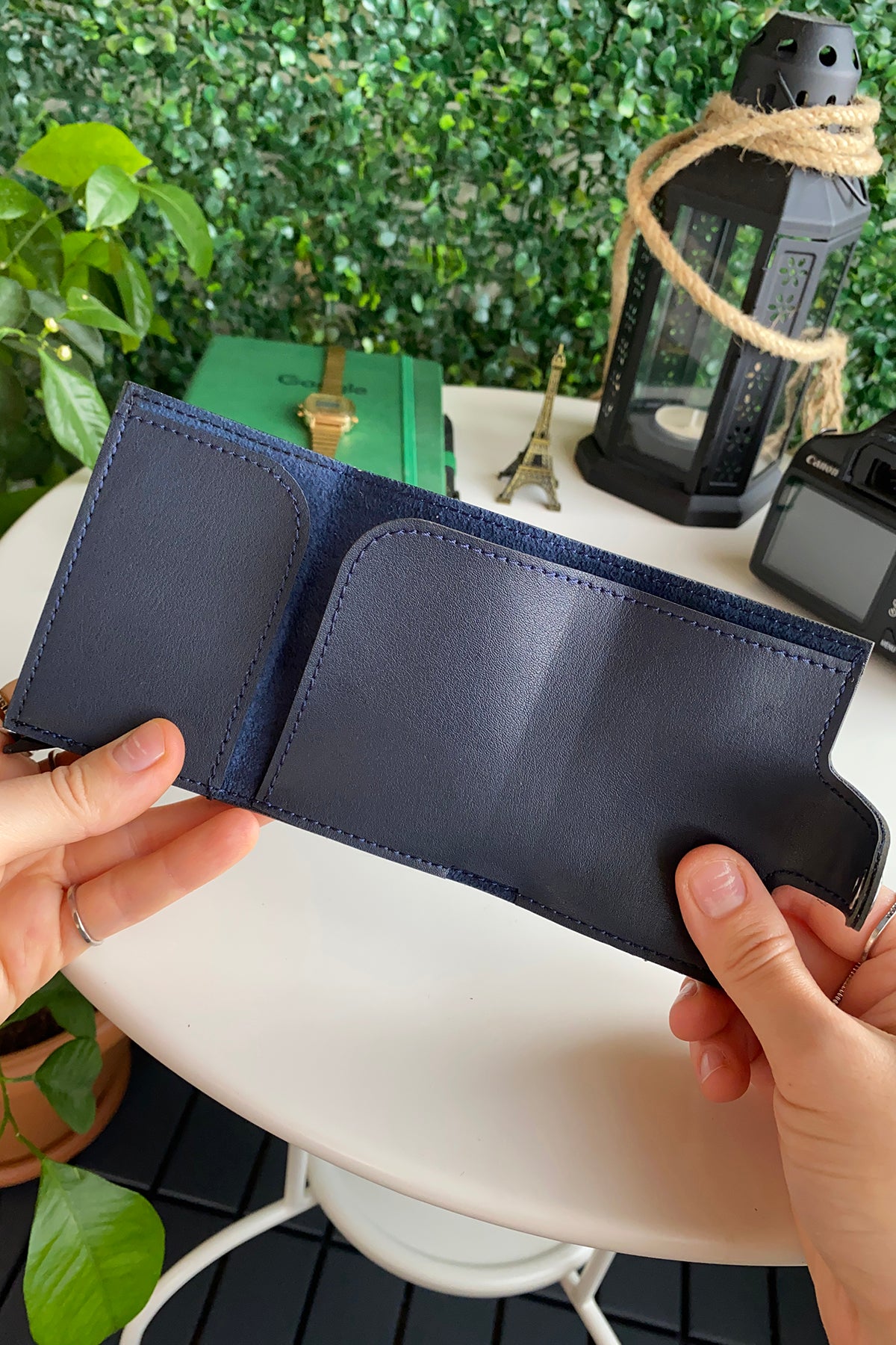 Angora Vegan Leather RFID Mechanism Card Holder in burgundy, navy, and black, showcasing its sleek design and pop-up card feature.