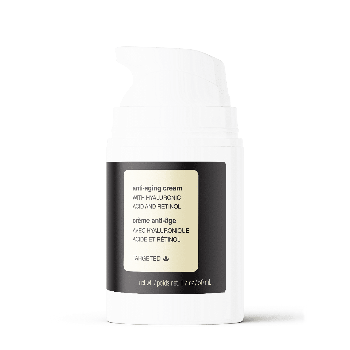 A jar of Anti-Aging Cream 1.7oz featuring a smooth texture, ideal for reducing wrinkles and dark circles.