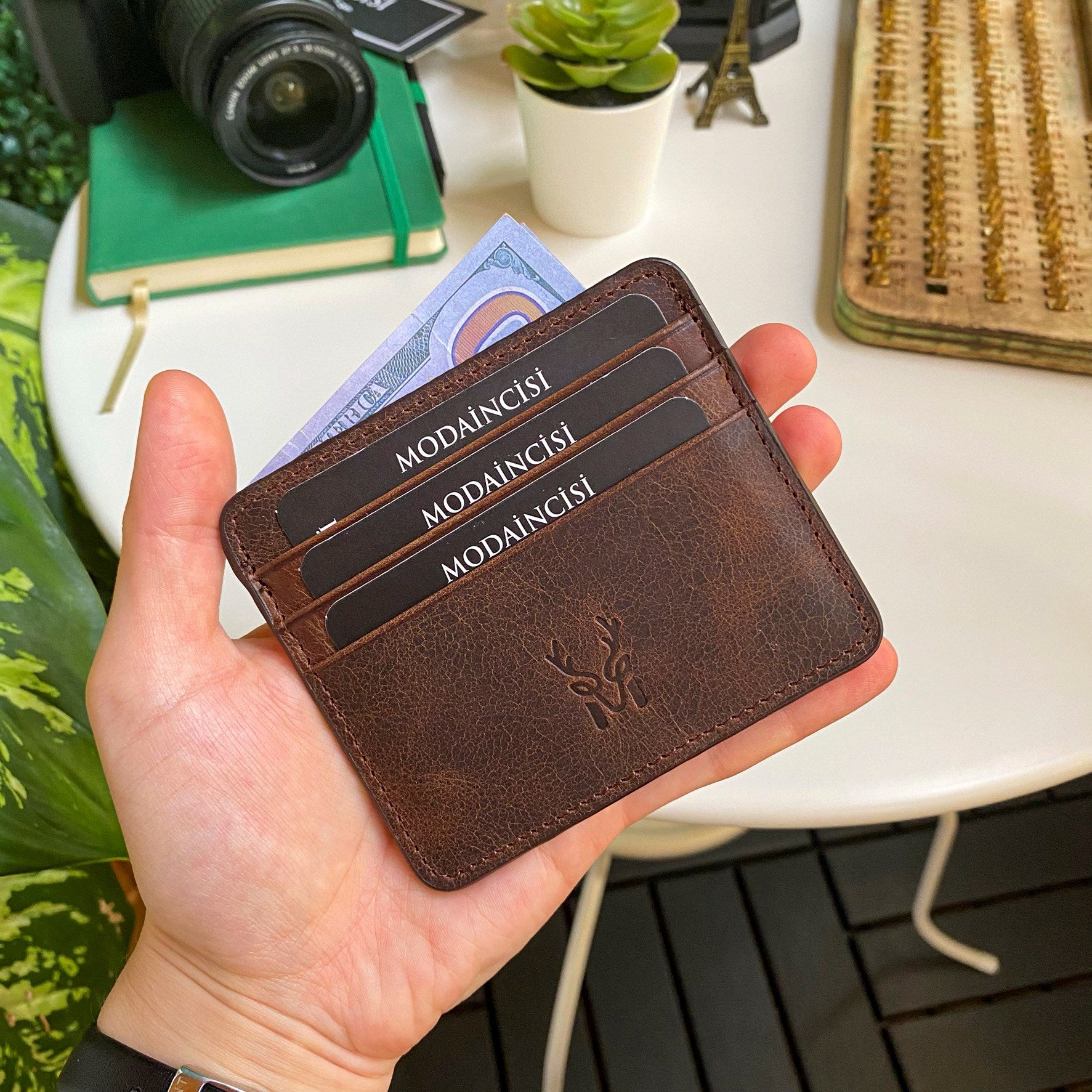 Ariza Genuine Leather Slim Cardholder showcasing its sleek design and high-quality leather finish.