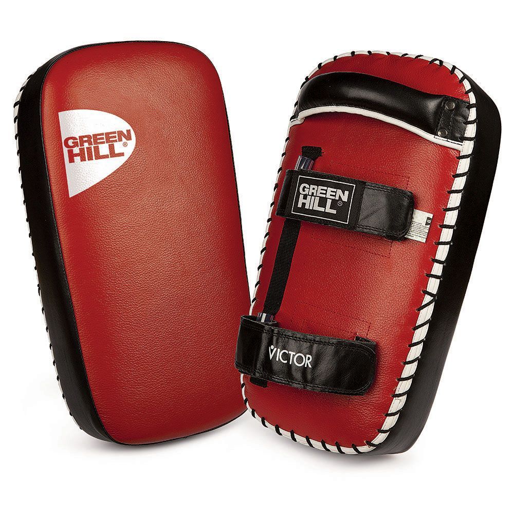 Arm Pad VICTOR made of durable leather with Eva foam padding, featuring Velcro grips in red and black colors.