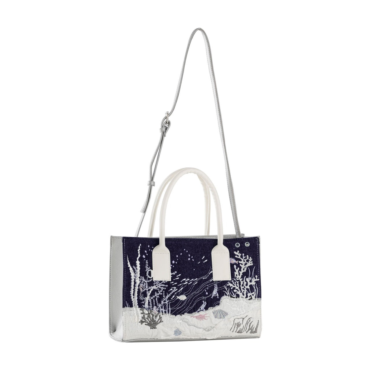 Artbook Medium - Seabed Shoulder Bag featuring unique ocean wave patterns and adjustable handle, made from vegan leather.